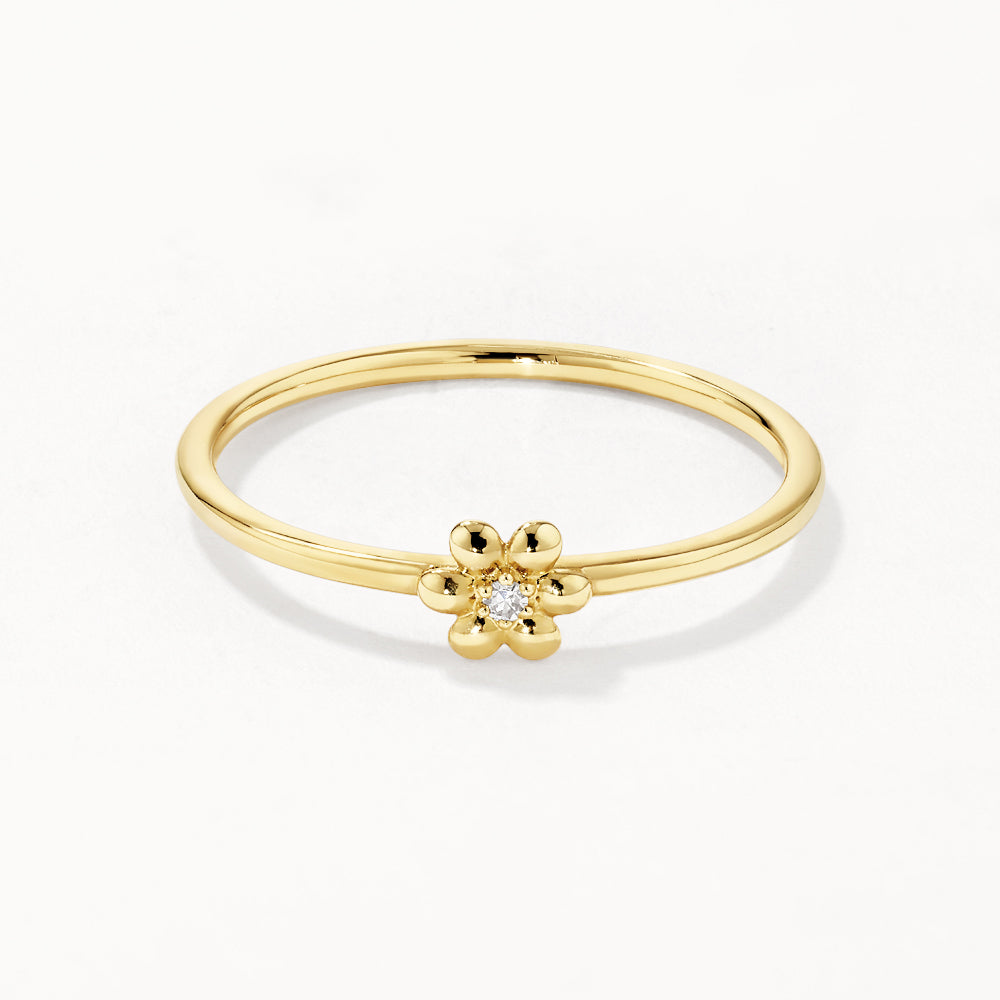 10k Gold Micro Diamond Daisy Ring - Elegant Floral Jewelry for Women, Perfect for Weddings, Anniversaries & Everyday Wear