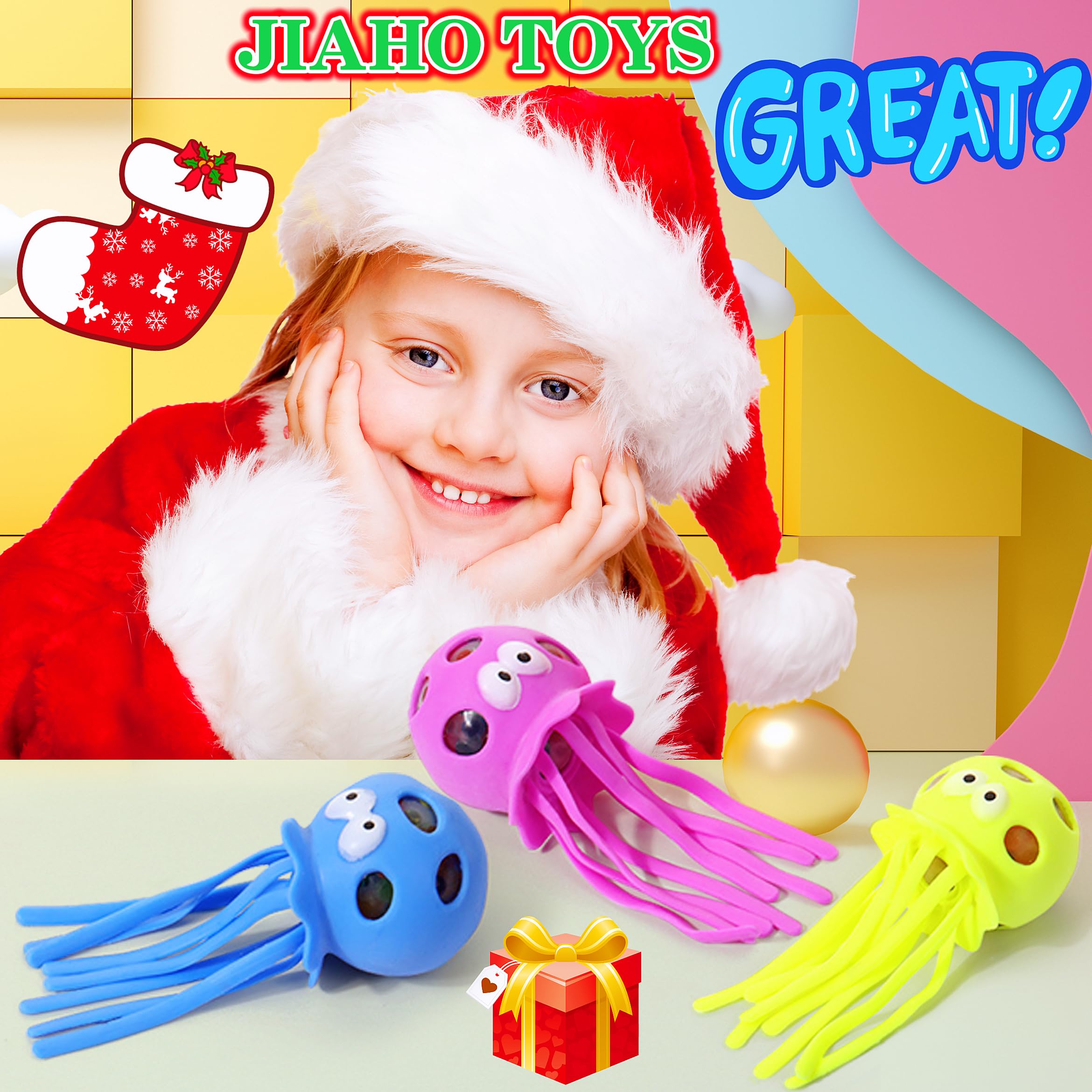 3 Pack Octopus Squishy Stress Balls for Adults & Kids - Ocean Animal Sensory Toys for Anxiety Relief, Classroom Prizes, Party Favors - Soft Squeeze Fidget Toys for Office, School, Travel & Stress Management