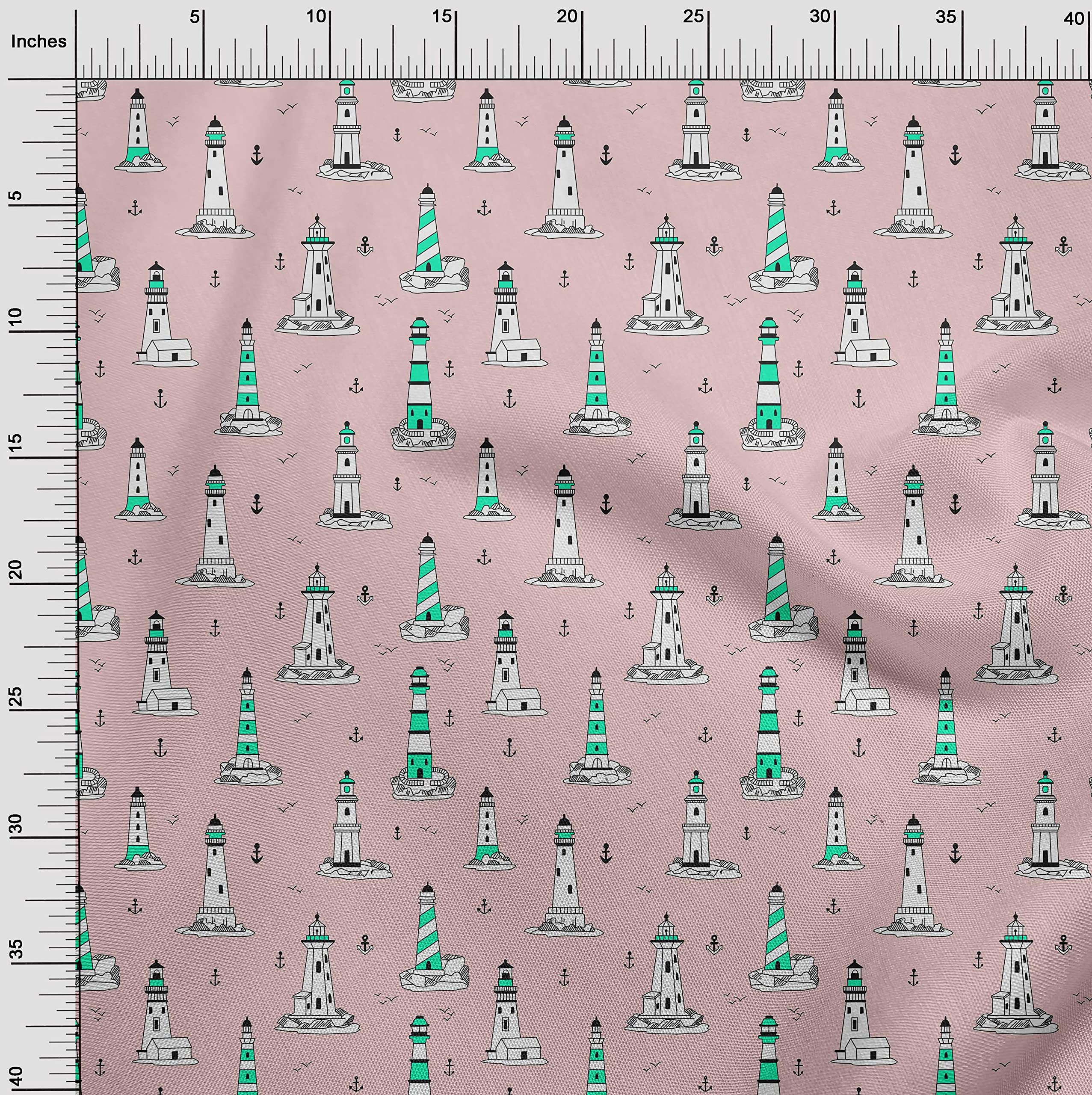 oneOone Cotton Cambric Pink Salmon Fabric - 42 Inch Wide Light House Dress Material, Printed Fabric by The Yard | Perfect for Summer Dresses, DIY Projects & Home Decor