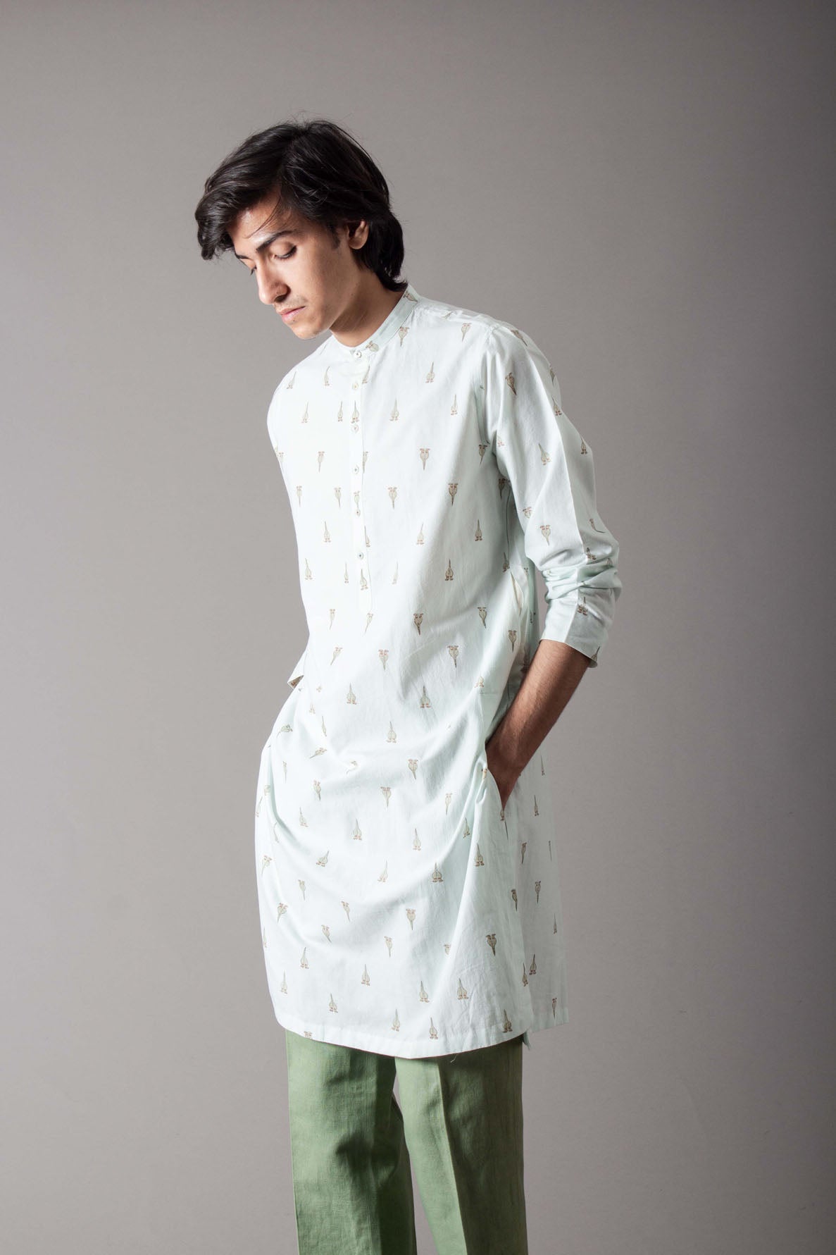 Handspun Handwoven Cotton Kurta for Men - Chhote Miyan in Ice Blue | Traditional Indian Ethnic Wear for Festivals & Weddings