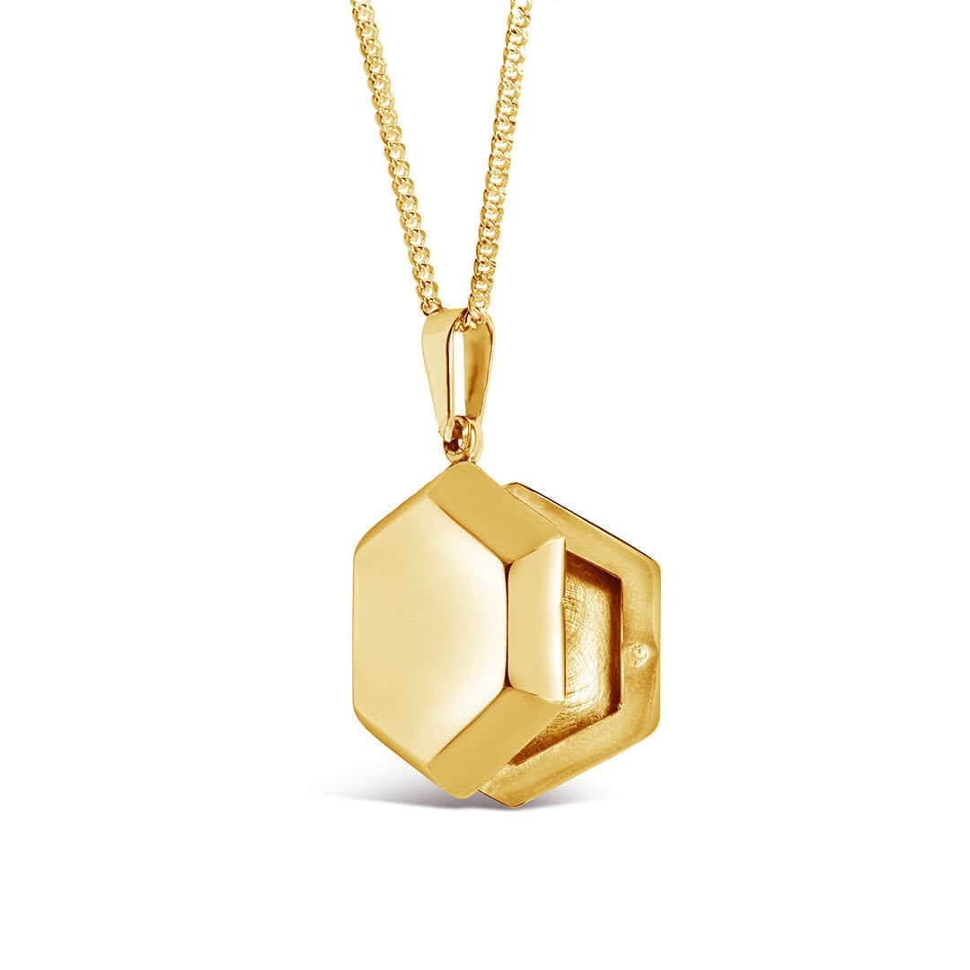 Hexagon Locket Necklace for Men - 18K Gold Plated Pendant with Photo Insert - Perfect Gift for Anniversary, Valentine's Day & Special Occasions