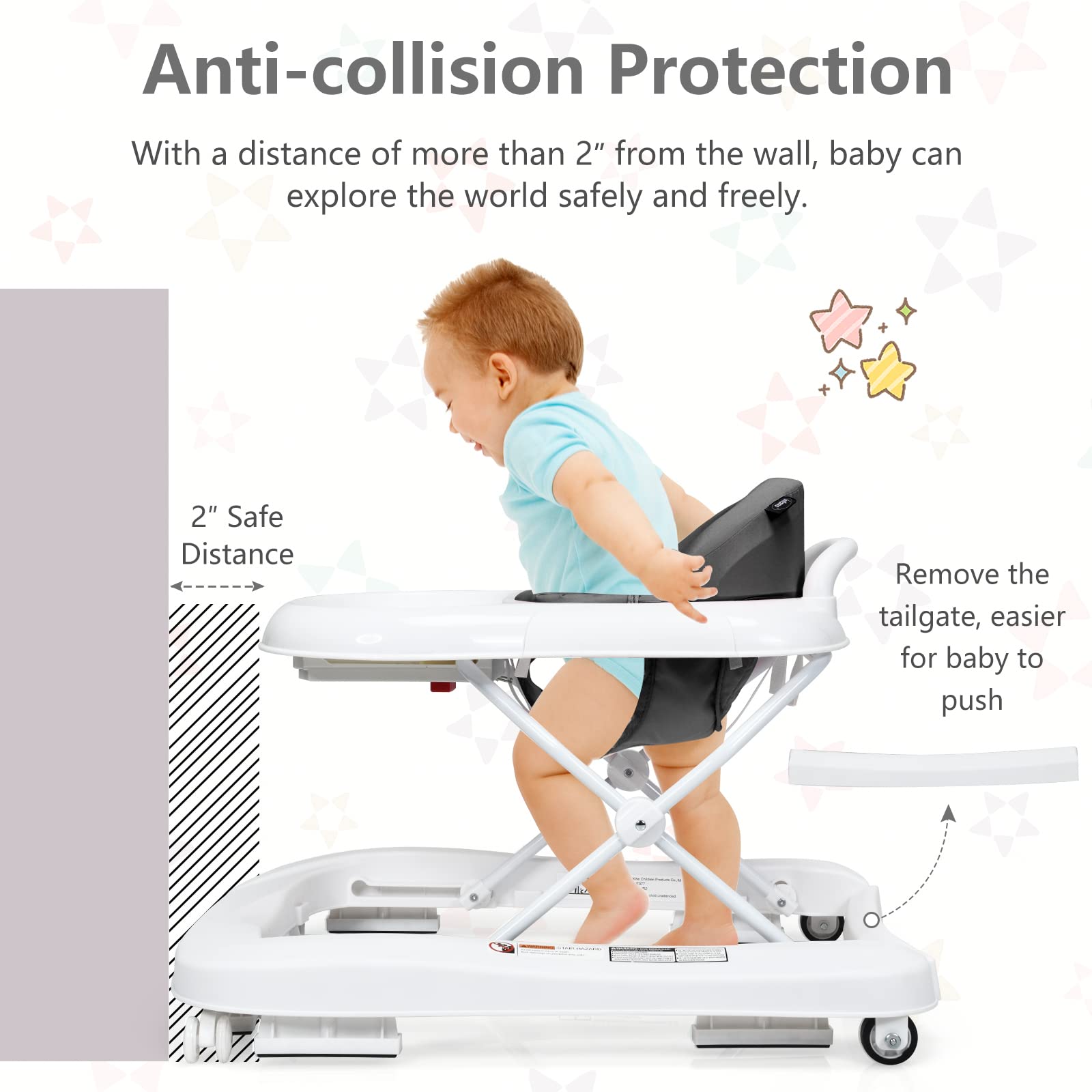 INFANS 3-in-1 Foldable Baby Walker with Adjustable Speed Wheels & Safety Bumper | Convertible Learning Walker for Toddlers (6-18 Months) | Detachable Seat Cover & Anti-Rollover Design - Perfect for First Steps, Indoor Play & Early Learning (Grey)