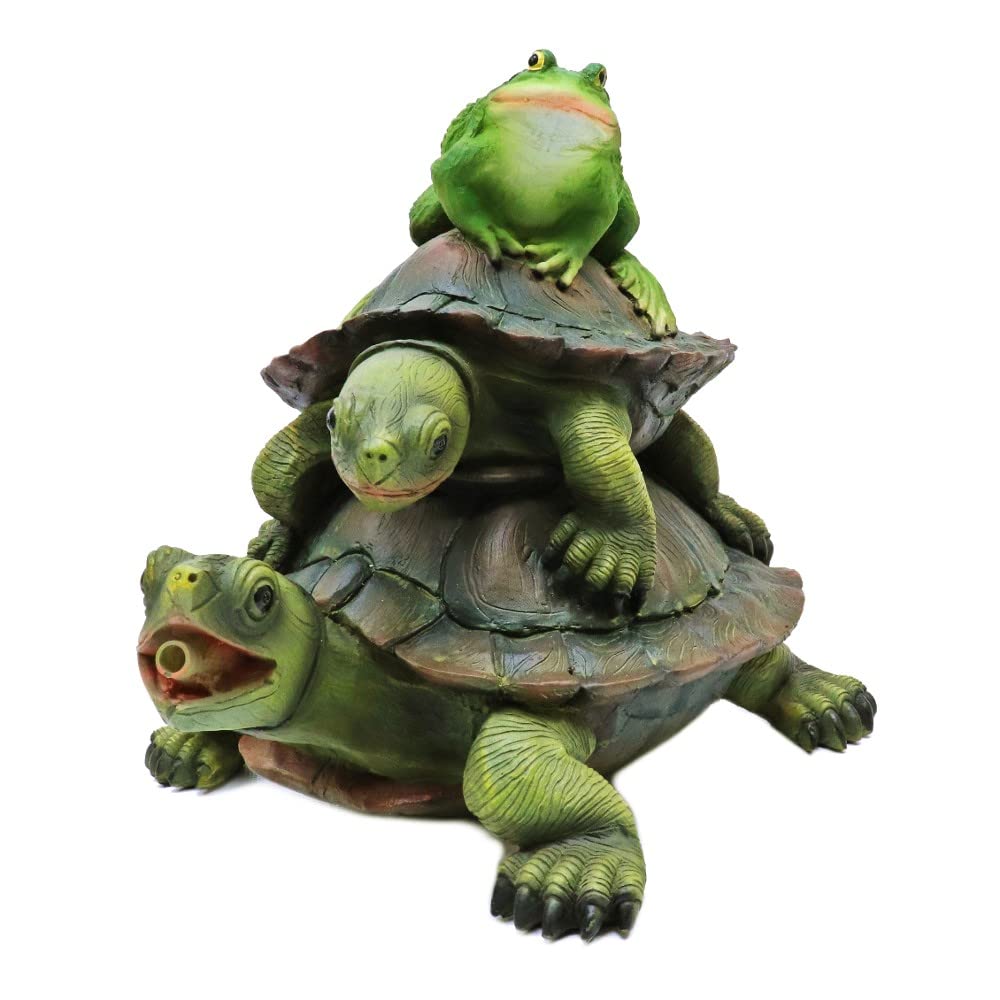 Easy Rider Frog on Turtles Outdoor Water Fountain - Complete Garden Pond Kit with Pump & Tubing | Decorative Statue for Patio, Backyard & Landscaping