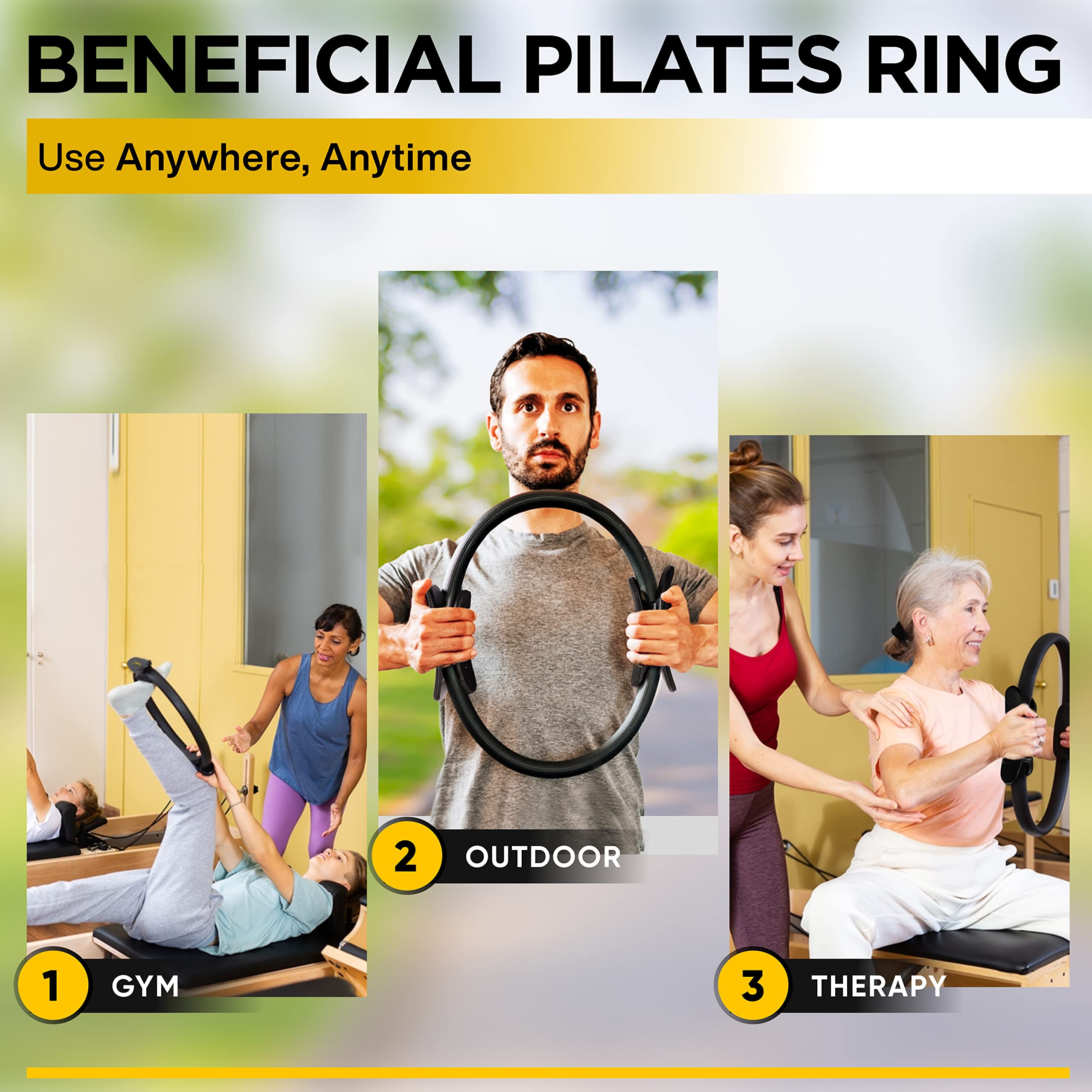 Eleabro Pilates Ring with Workout Poster - A1 Size Magic Circle for Yoga, Fitness & Inner Thigh Exercises - Soft Handle Exercise Wheel for All Heights - Perfect for Home Gym, Studio & Physical Therapy