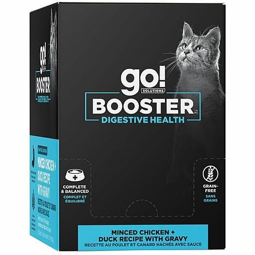 Go! Solutions Booster Digestive Health Wet Cat Food - Minced Chicken & Duck with Gravy | Supports Sensitive Stomach & Healthy Digestion | Perfect for Adult Cats with Food Sensitivities