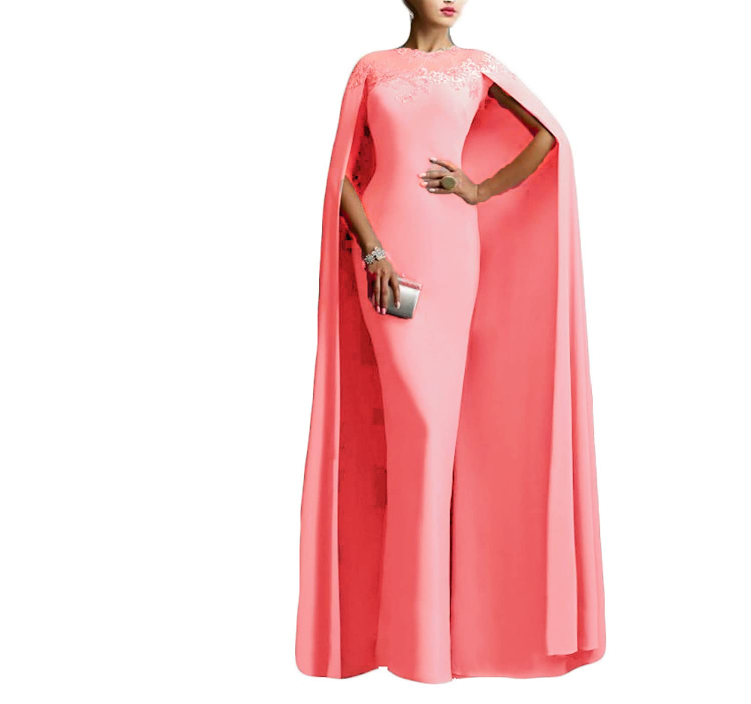 Elegant Xjizu Women's Mermaid Formal Gown 2022 - Appliques Long Prom Evening Dress with Cape for Wedding, Gala & Special Occasions