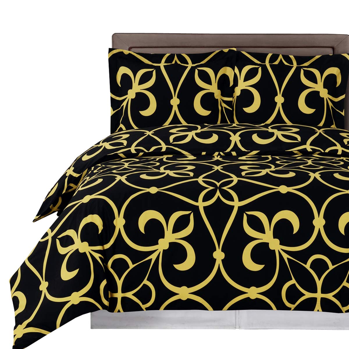 Luxury Royal Hotel Bedding Black & Gold 4-Piece Queen Comforter Set - 100% Premium Cotton, 300 Thread Count - Elegant Victorian Style for Master Bedroom & Guest Room Decor