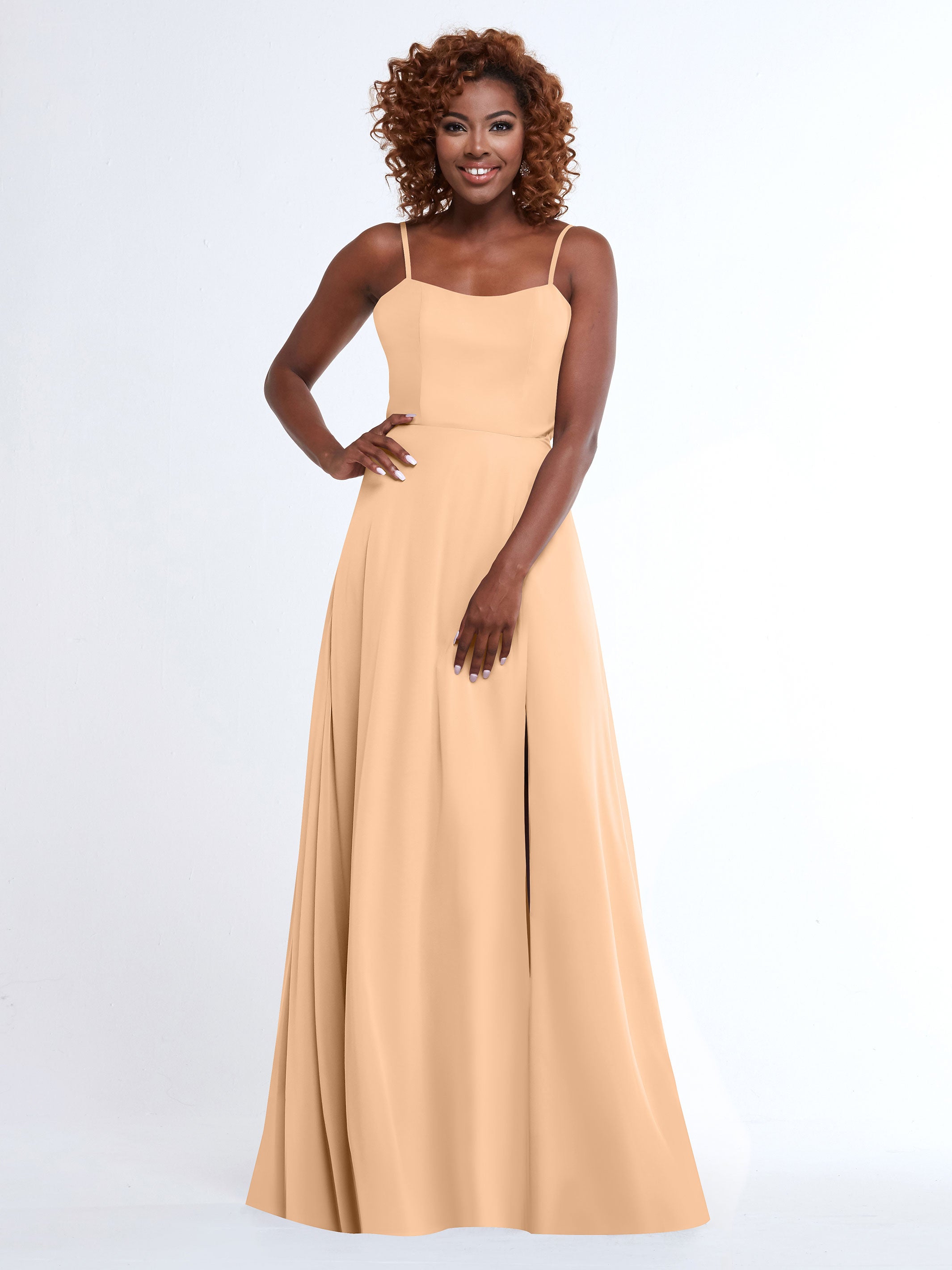 Elegant A-Line Bridesmaid Dress with Flowy Chiffon Skirt & Thigh Slit - Perfect for Weddings, Formal Events & Special Occasions