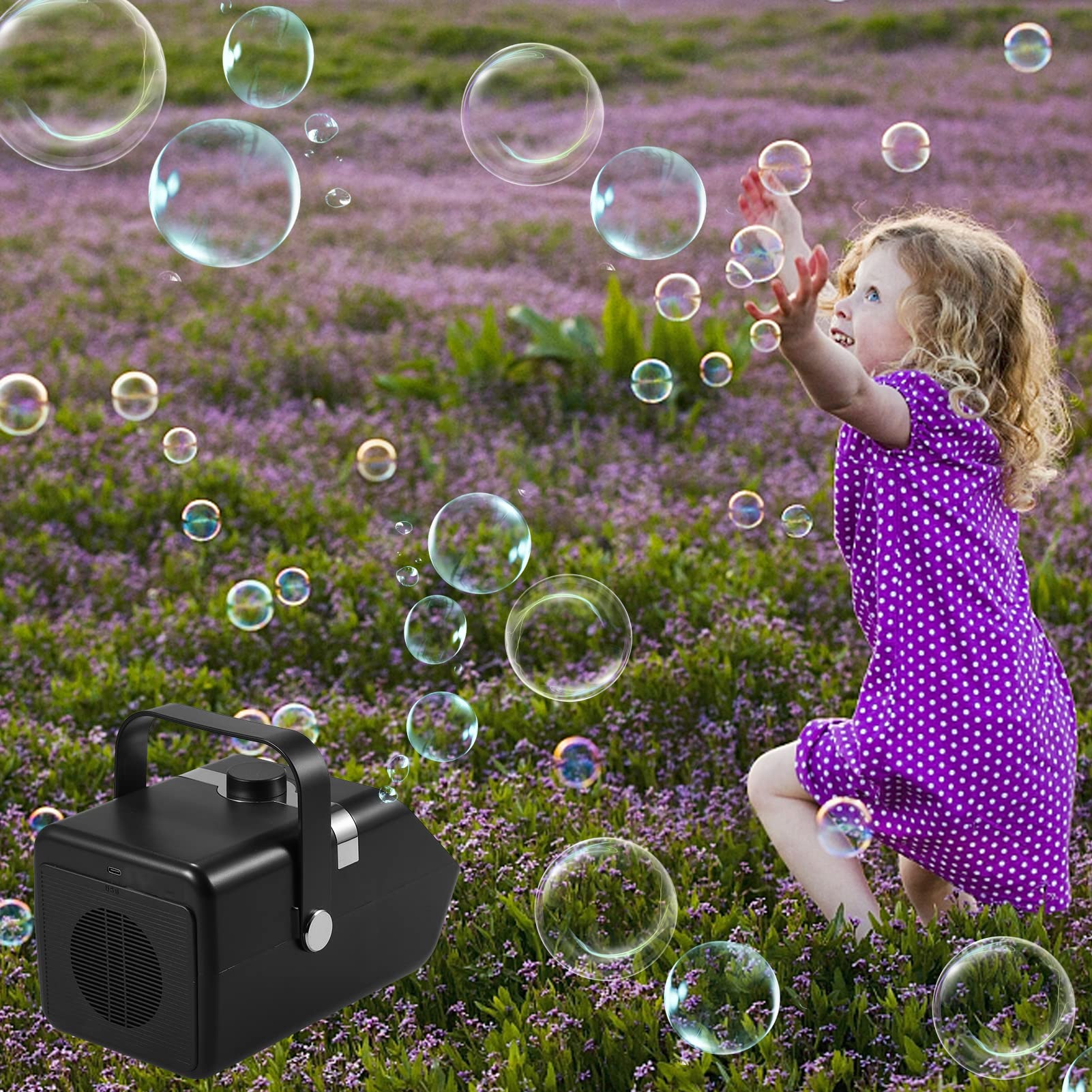 Automatic Bubble Blower Machine - 2 Speed Portable Bubble Maker for Kids Parties, Weddings, Birthdays, Outdoor & Indoor Events (Black) | Perfect for Backyard Fun, Park Playdates, and Festive Celebrations