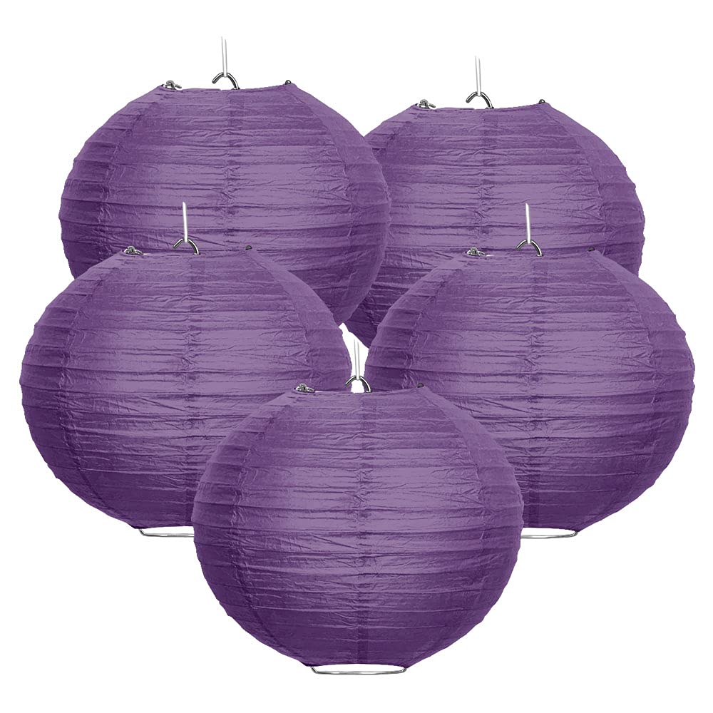 Wirester 5 Pack 14 Inch Purple Tissue Paper Lanterns - Elegant Wedding Party Decorations, Birthday Baby Shower Hanging Decor, Perfect for Indoor/Outdoor Events & Home Decoration