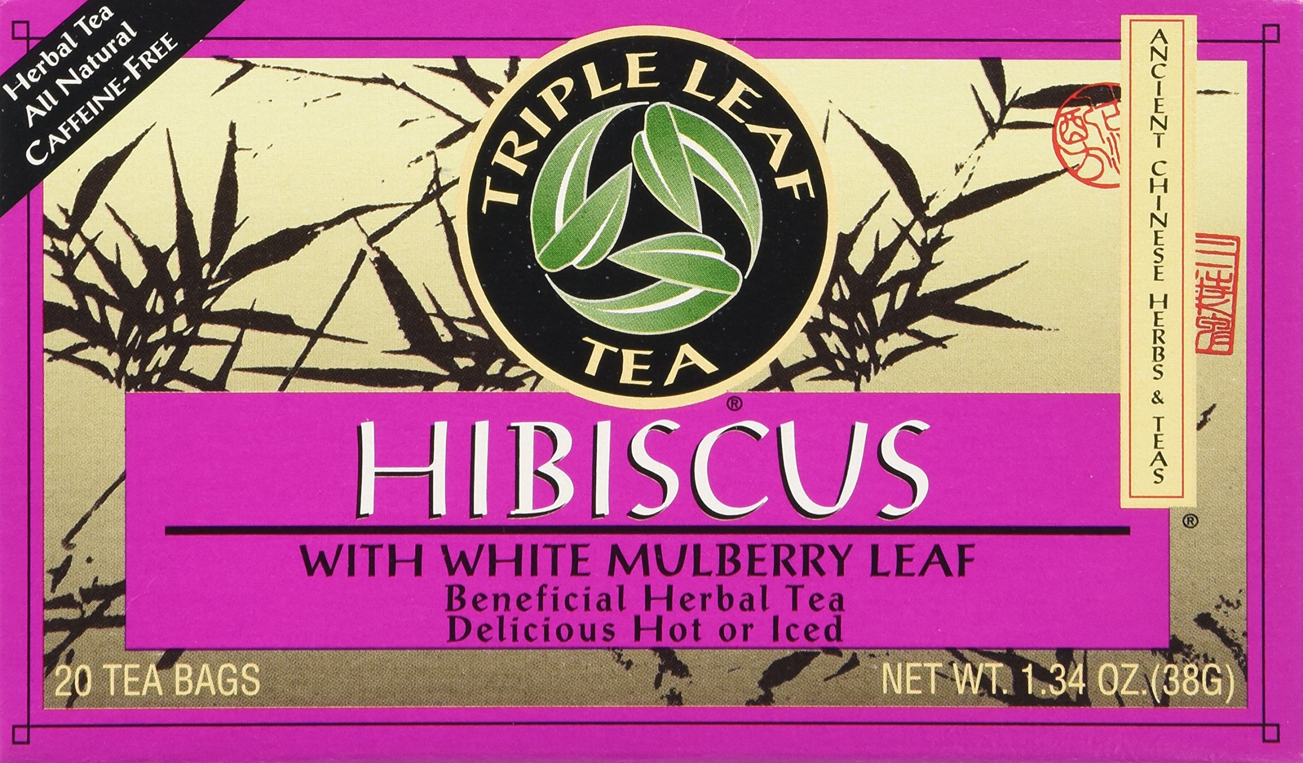 Triple Leaf Herbal Tea Bags - Hibiscus & White Mulberry Blend (20 Count) | Antioxidant-Rich, Caffeine-Free | Perfect for Relaxation & Detox