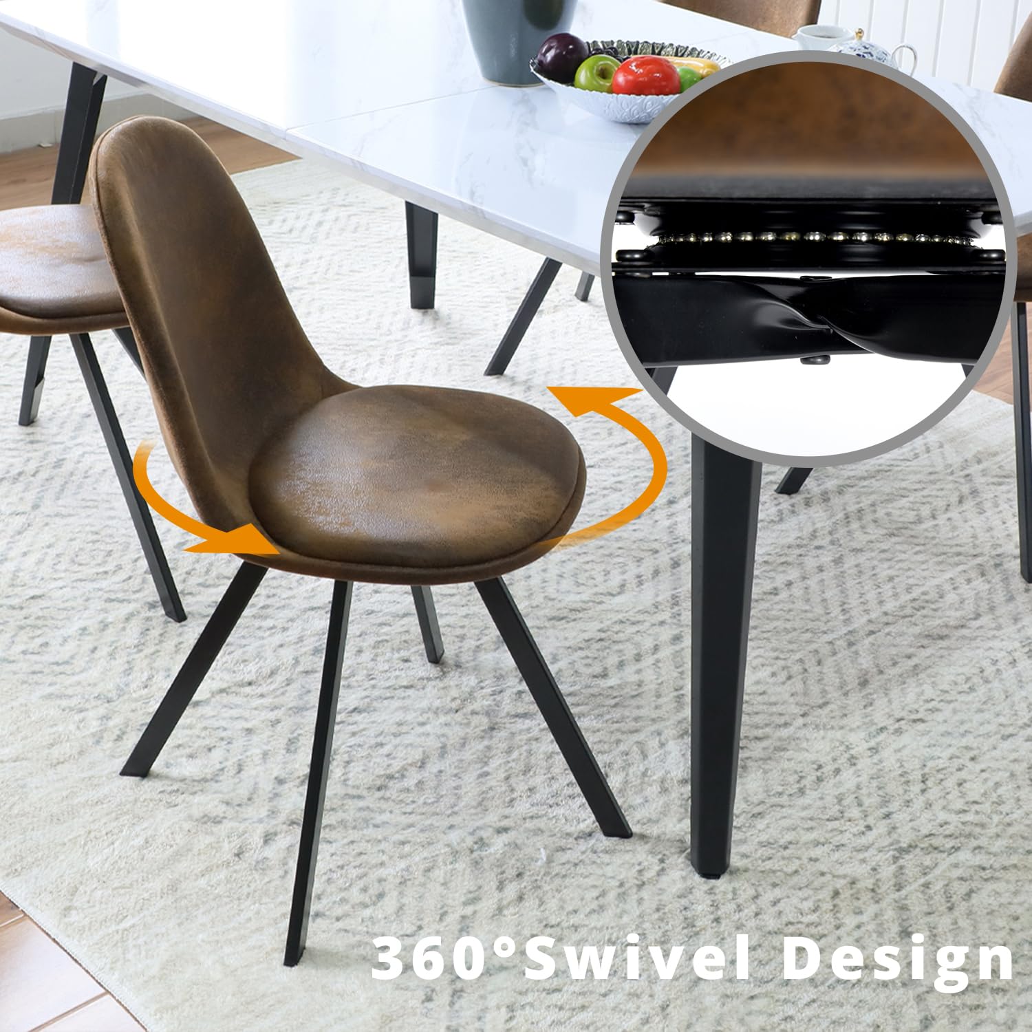 Homy Casa 360° Swivel Dining Chairs Set of 4 - Mid Century Modern Accent Chairs with Sturdy Metal Frame - Perfect for Kitchen, Dining Room, Living Room, Bedroom & Dressing Area - Brown Velvet Upholstery for Elegant Home Decor