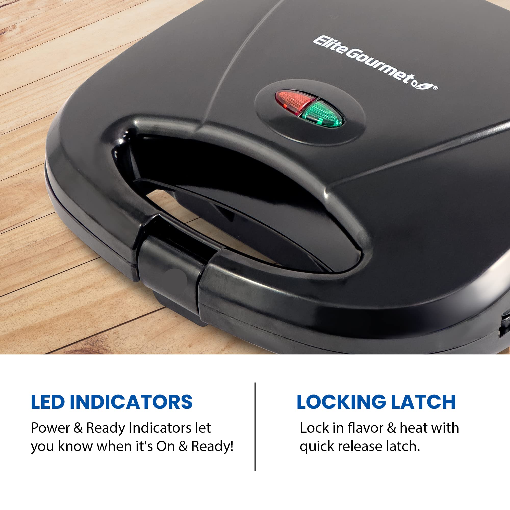 Elite Gourmet ESM-2207 2-Slice Sandwich Panini Maker - Non-Stick Surface for Grilled Cheese, Tuna Melts & Omelets - Perfect for Breakfast, Lunch & Quick Snacks at Home or Office (Black)