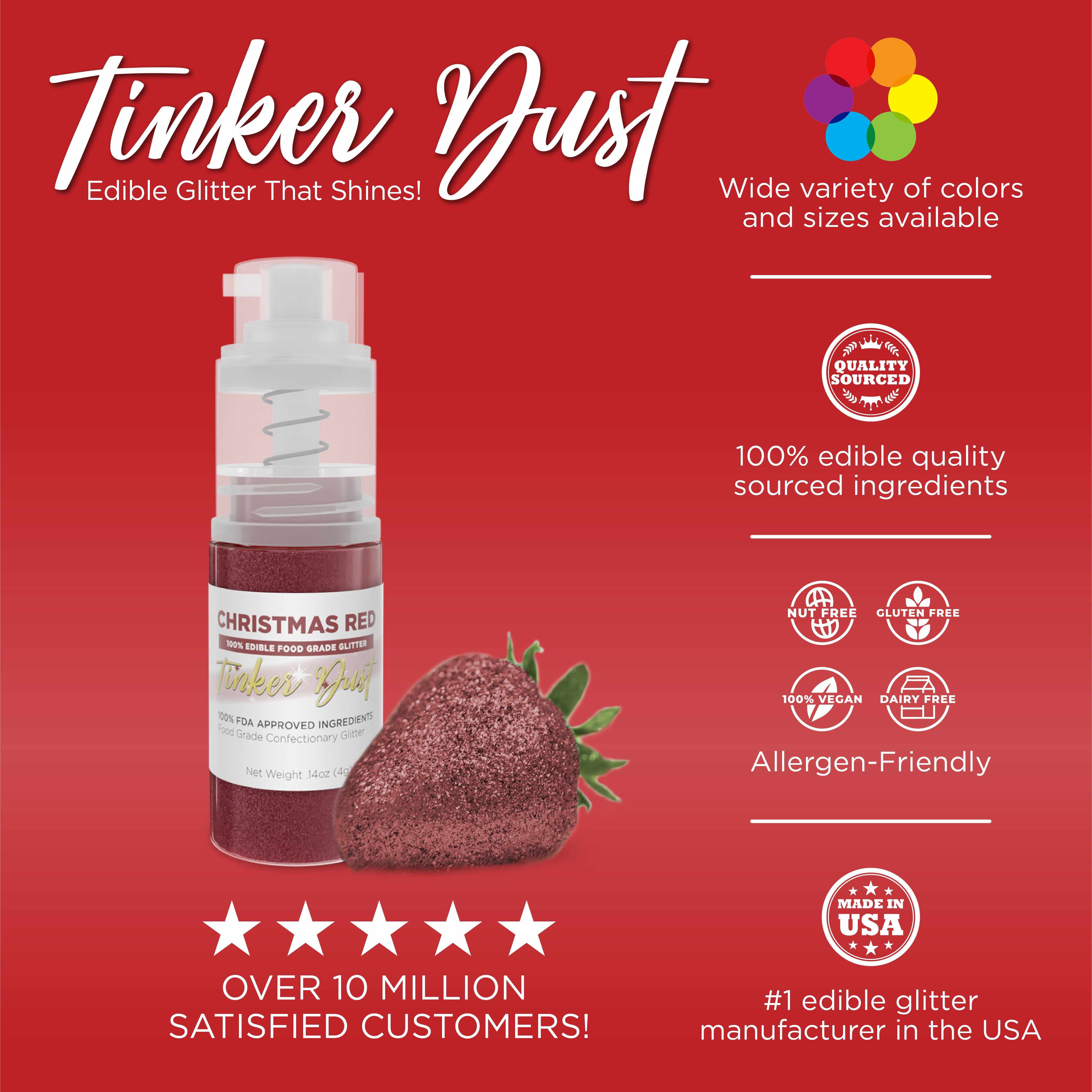 Christmas Red Edible Glitter Spray - 25g Pump Bottle | Tinker Dust® for Cake Decorating, Cupcake Toppers & Holiday Desserts