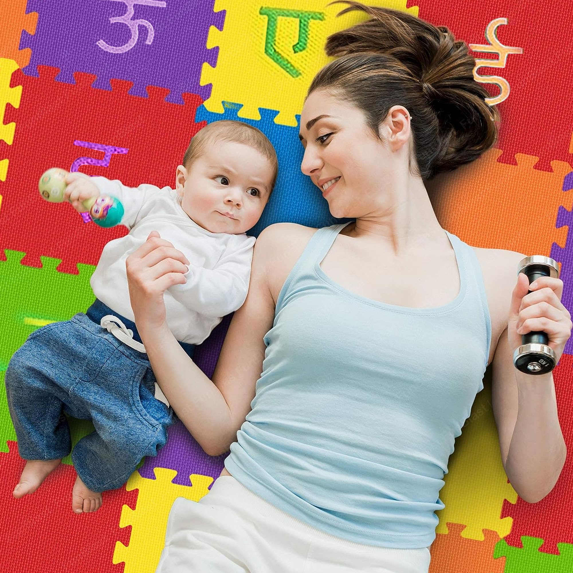 FunBlast 48-Piece Hindi Alphabet Foam Puzzle Mat for Kids - Colorful Interlocking ABC Learning Tiles for Playroom & Classroom Educational Activities