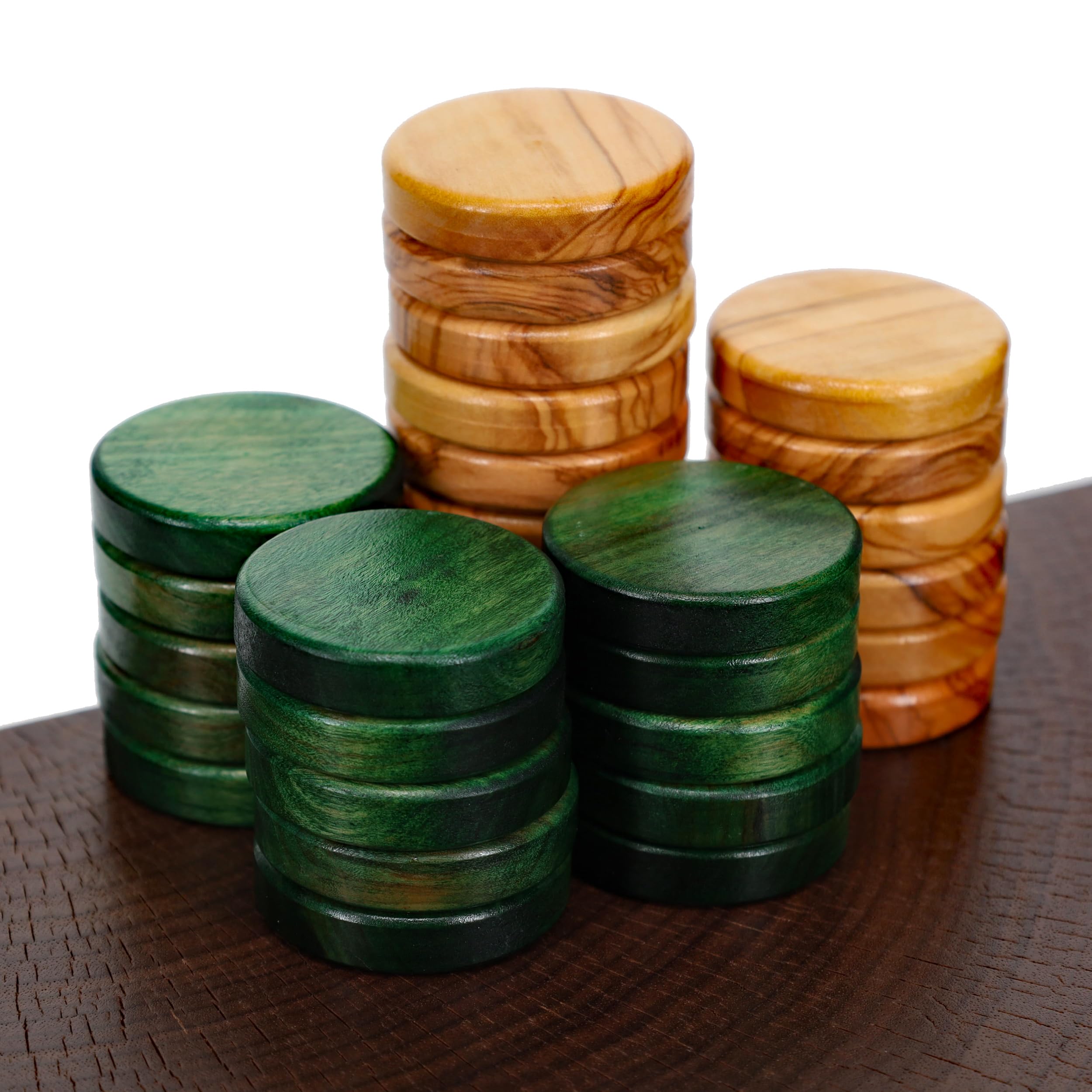 WE Games 1 Inch Olive Wooden Backgammon Pieces in Green & Natural – Premium Quality for Home, Travel, and Game Nights