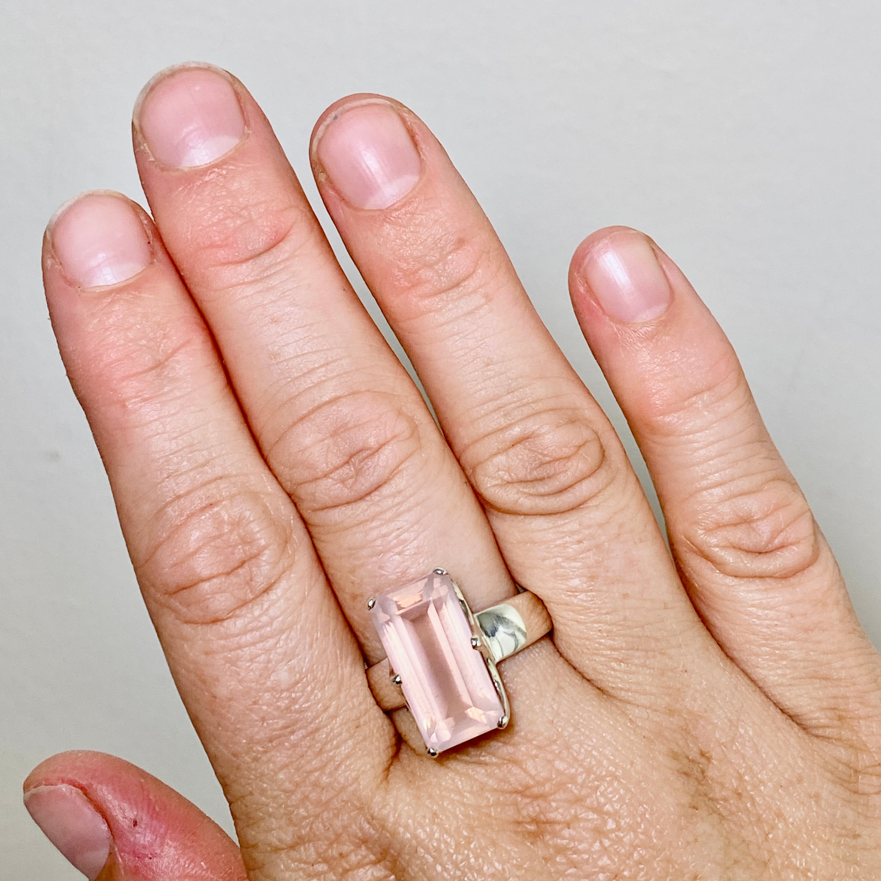 Rose Quartz Rectangular Faceted Ring Size 10.5 - PRGJ877 | Elegant Healing Crystal Jewelry for Women, Gift for Her, Wedding, Anniversary & Special Occasions