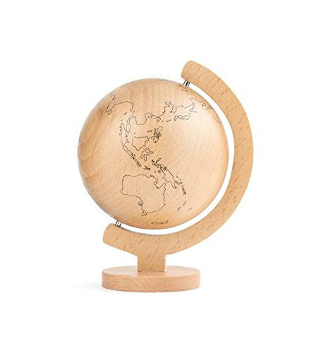 Kikkerland Wooden Globe - Handcrafted Decorative World Map for Home & Office Decor - Perfect Gift for Travel Lovers & Geography Enthusiasts