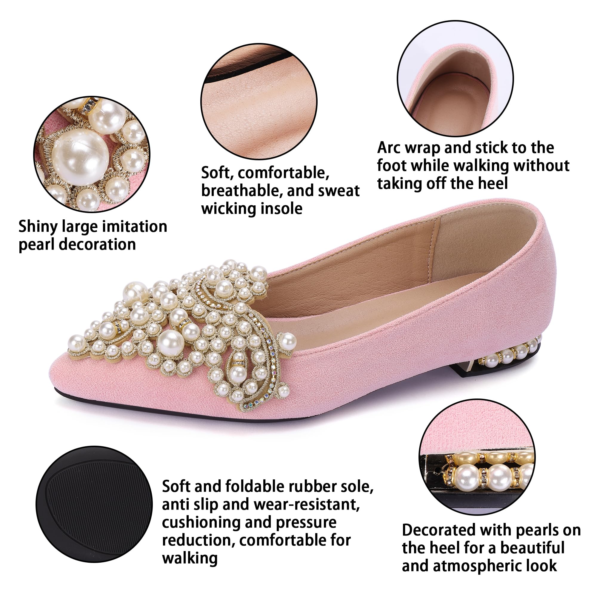 Sparkling Rhinestone Pointed Toe Ballet Flats for Women - Comfortable Slip On Low Heel Wedding Shoes | Perfect for Bridal Party, Prom, Evening Events & Office Wear