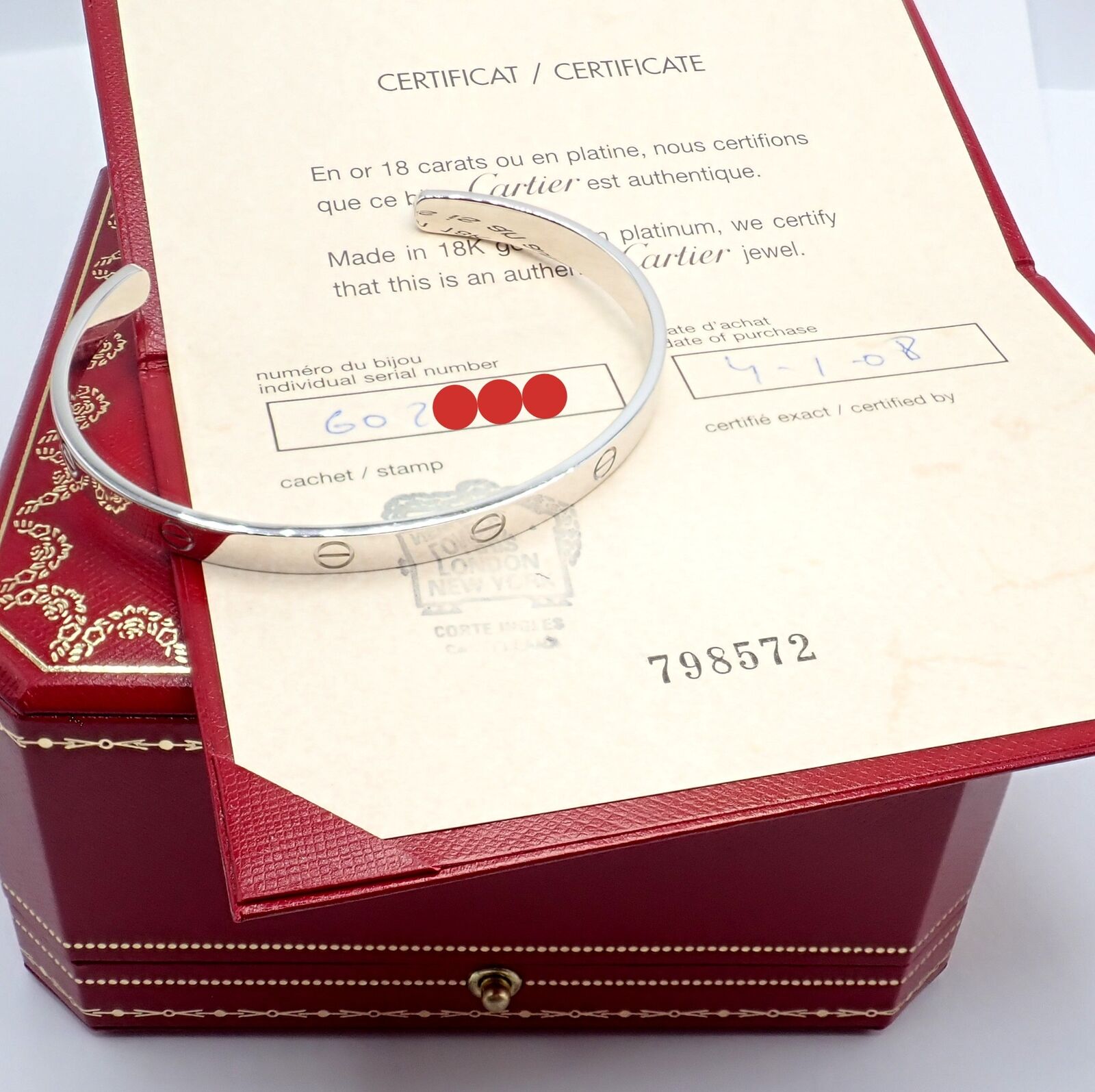 Authentic Cartier 18K White Gold Love Cuff Open Bracelet Size 21 with Certificate - Luxury Jewelry Gift for Women, Anniversary & Special Occasions
