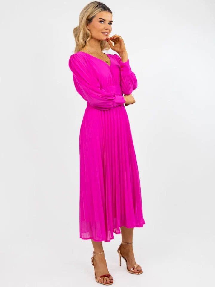 HANNAH Women's Midi Dress in Cerise Pink - Elegant Flowy Fit for Casual Outings, Parties & Office Wear