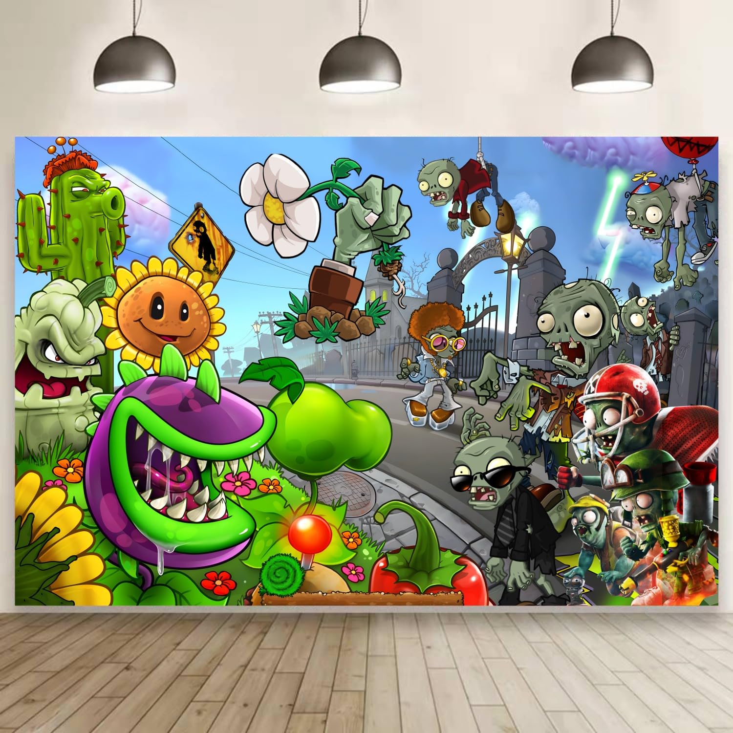 Zombie Plant Party Banner Backdrop - 5x3ft for Birthday Decorations & Supplies