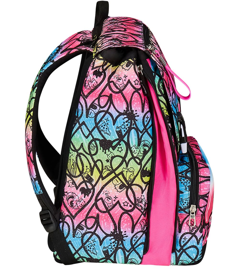 JumpLove Expandable Double Compartment Backpack for Girls - Large Capacity, Pink, Includes 3-Compartment Pouch - Perfect for School, Travel & Daily Use