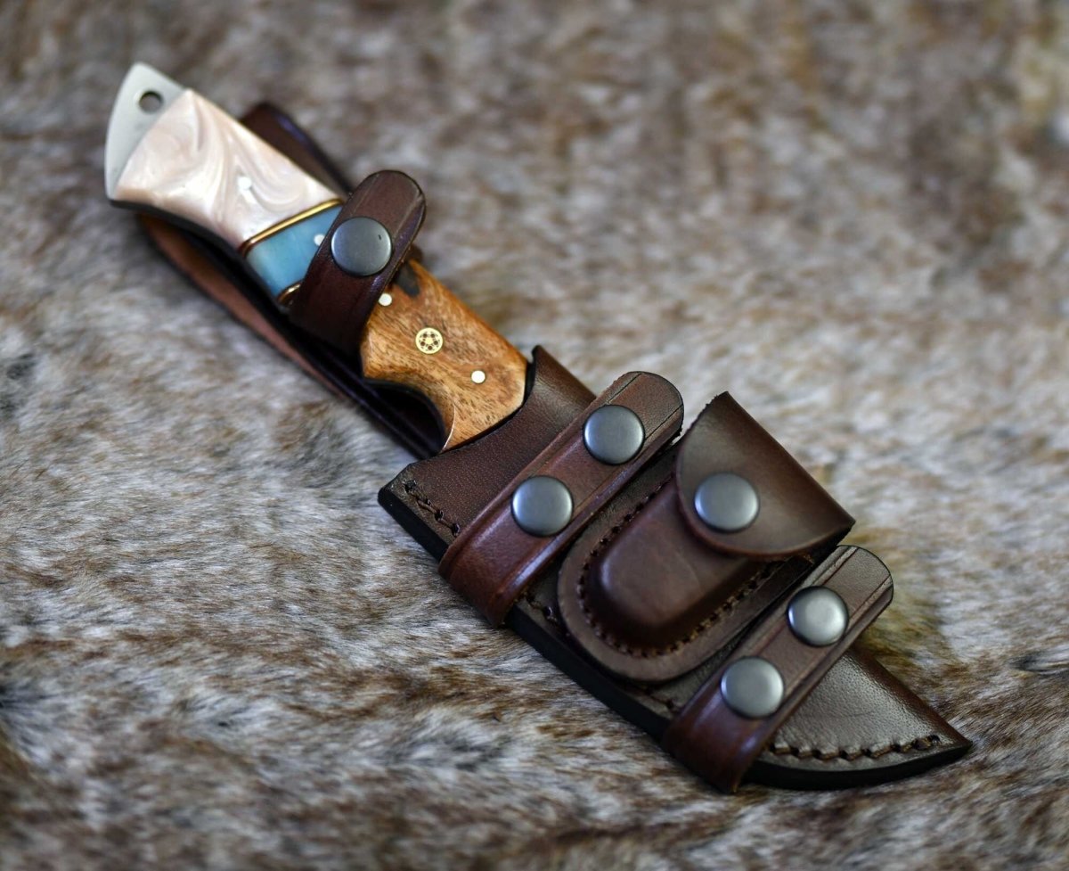 Premium Damascus Steel Gut Hook Knife with Exotic Rosewood & Mother of Pearl Handle - Ideal for Hunting, Camping, and Outdoor Survival Adventures