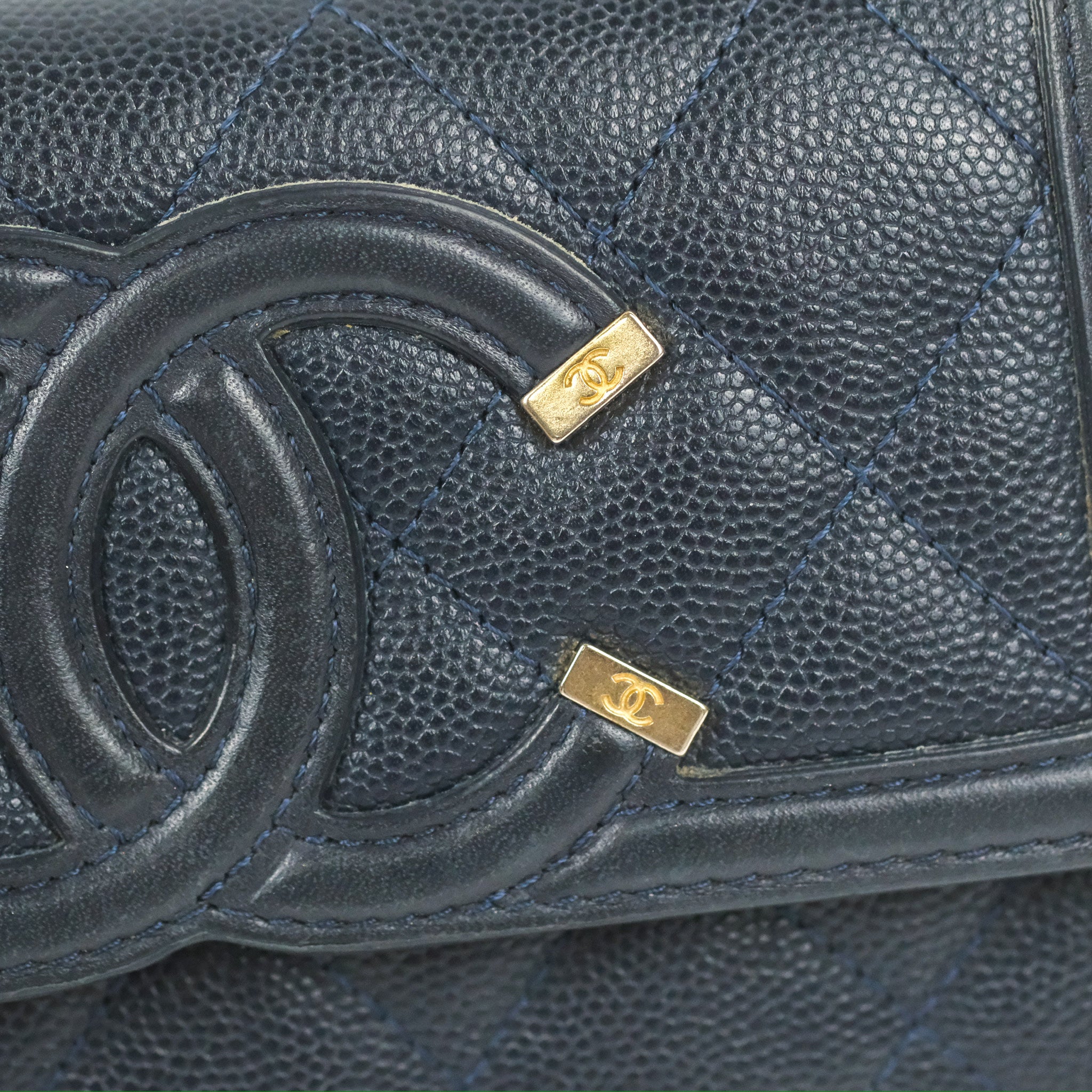 Chanel CC Filigree Small Flap Wallet in Navy Caviar Leather with Gold Hardware - Luxury Women's Wallet for Everyday Use & Special Occasions
