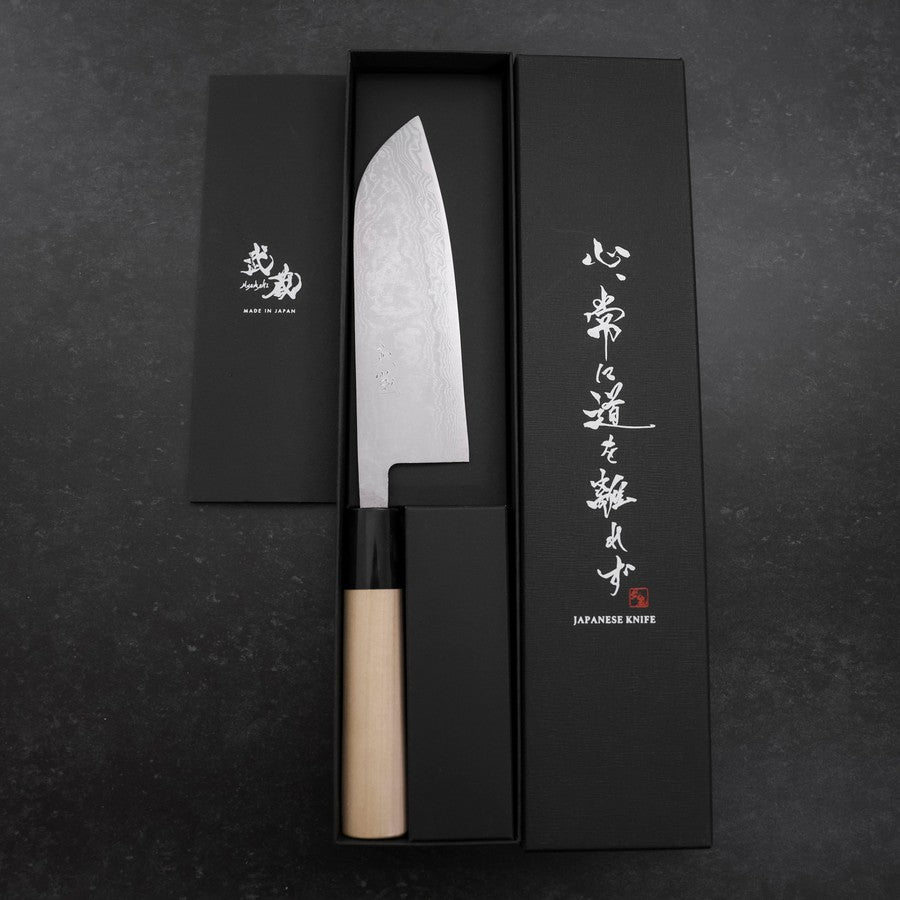 Premium Santoku Knife 165mm - Blue Super Damascus Steel Blade with Buffalo Magnolia Handle - Japanese Kitchen Knife for Slicing, Dicing & Chopping Vegetables, Meat & Fish - Perfect for Home Chefs & Professional Kitchens
