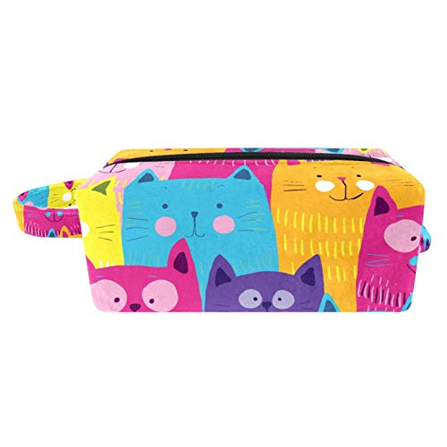 Colorful Cat Makeup Bag with Zipper - Travel Toiletry Organizer for Cosmetics