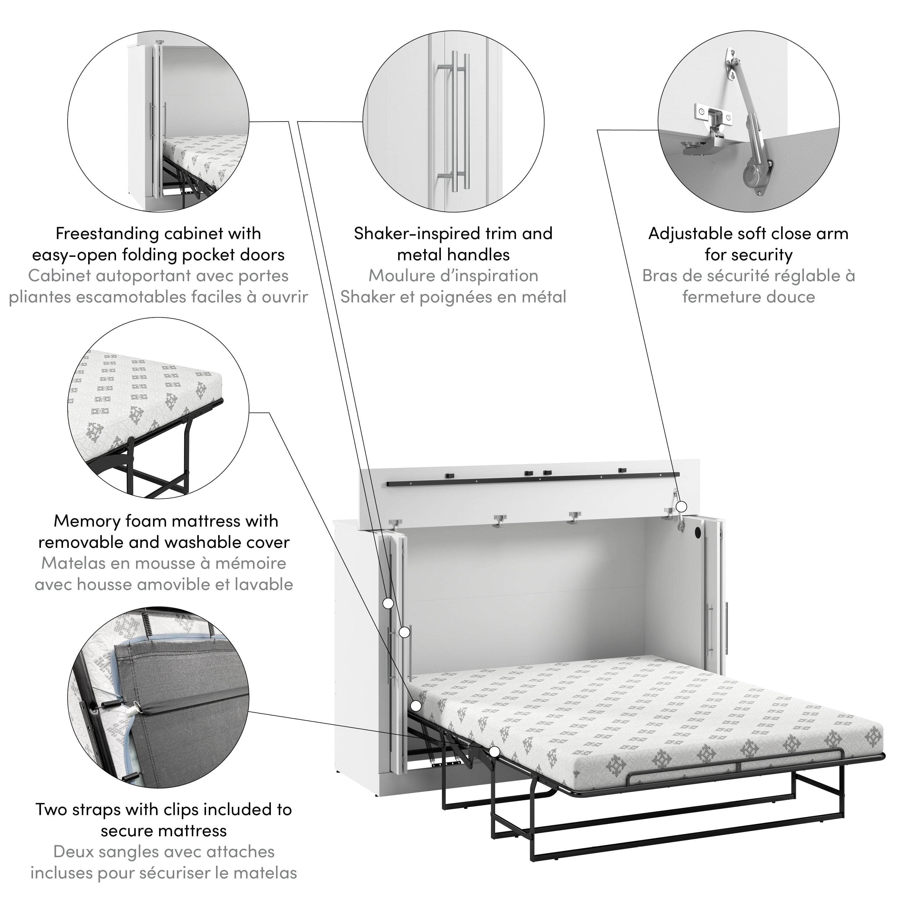 Pur 69W Full Cabinet Bed with Mattress - 3 Color Options | Space-Saving Storage Bed for Small Rooms & Apartments | Modern Platform Bed Frame with Built-in Drawers