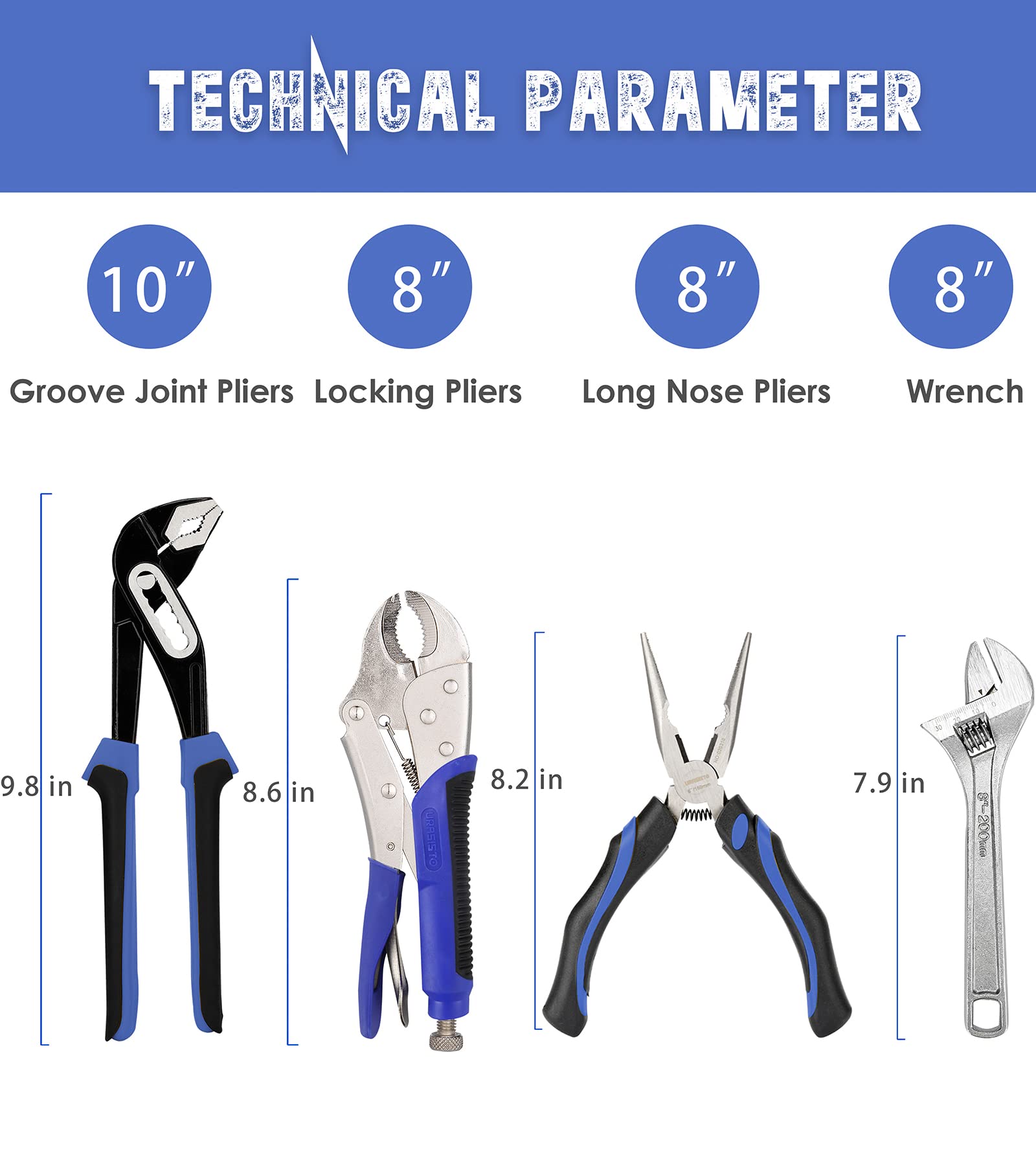 4-Piece Pliers Set - Home & Auto Repair Tool Kit for Men & DIY Enthusiasts | Includes Groove Joint, Long Nose, Diagonal Cutting & Locking Pliers | Adjustable Wrench & Linesman Pliers | Durable Storage Pouch | Perfect for Plumbing, Electrical Work & General Maintenance