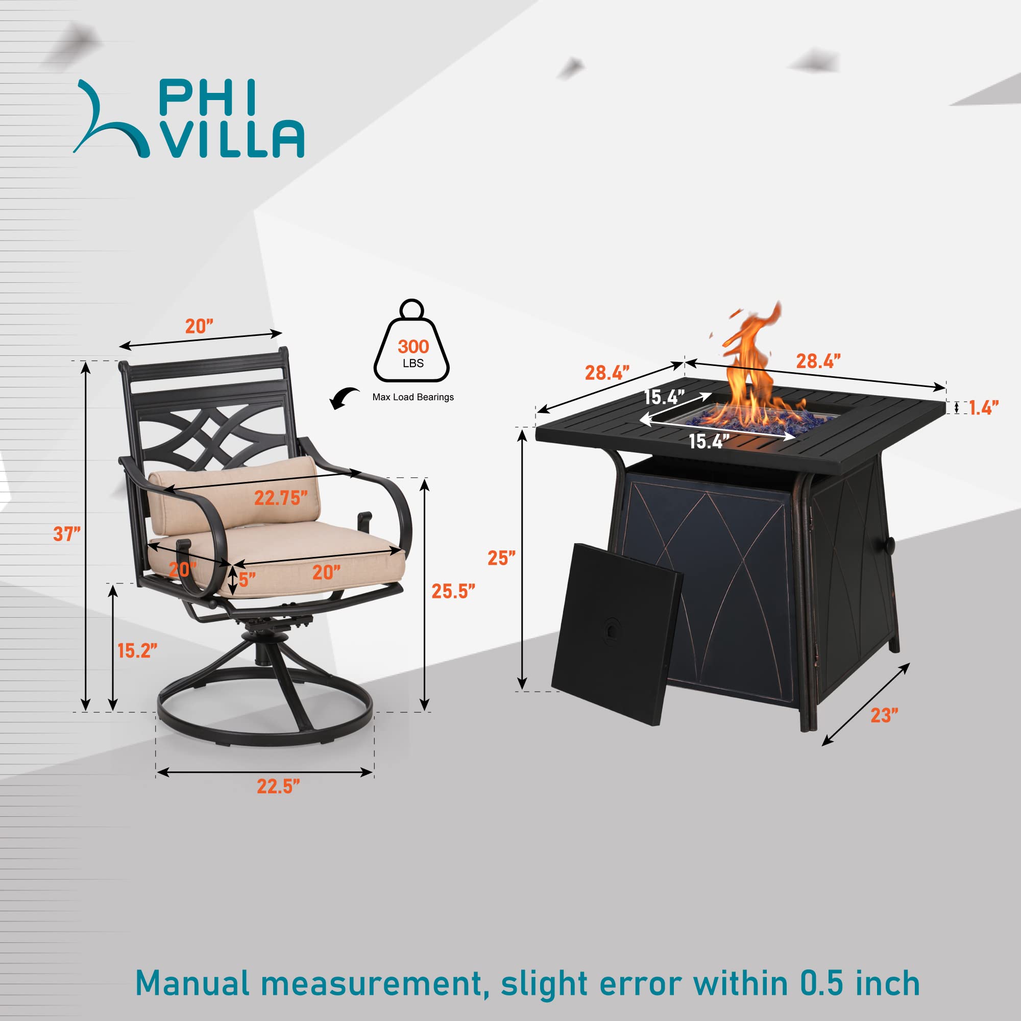 PHI VILLA 4-Piece Outdoor Patio Dining Set with 28