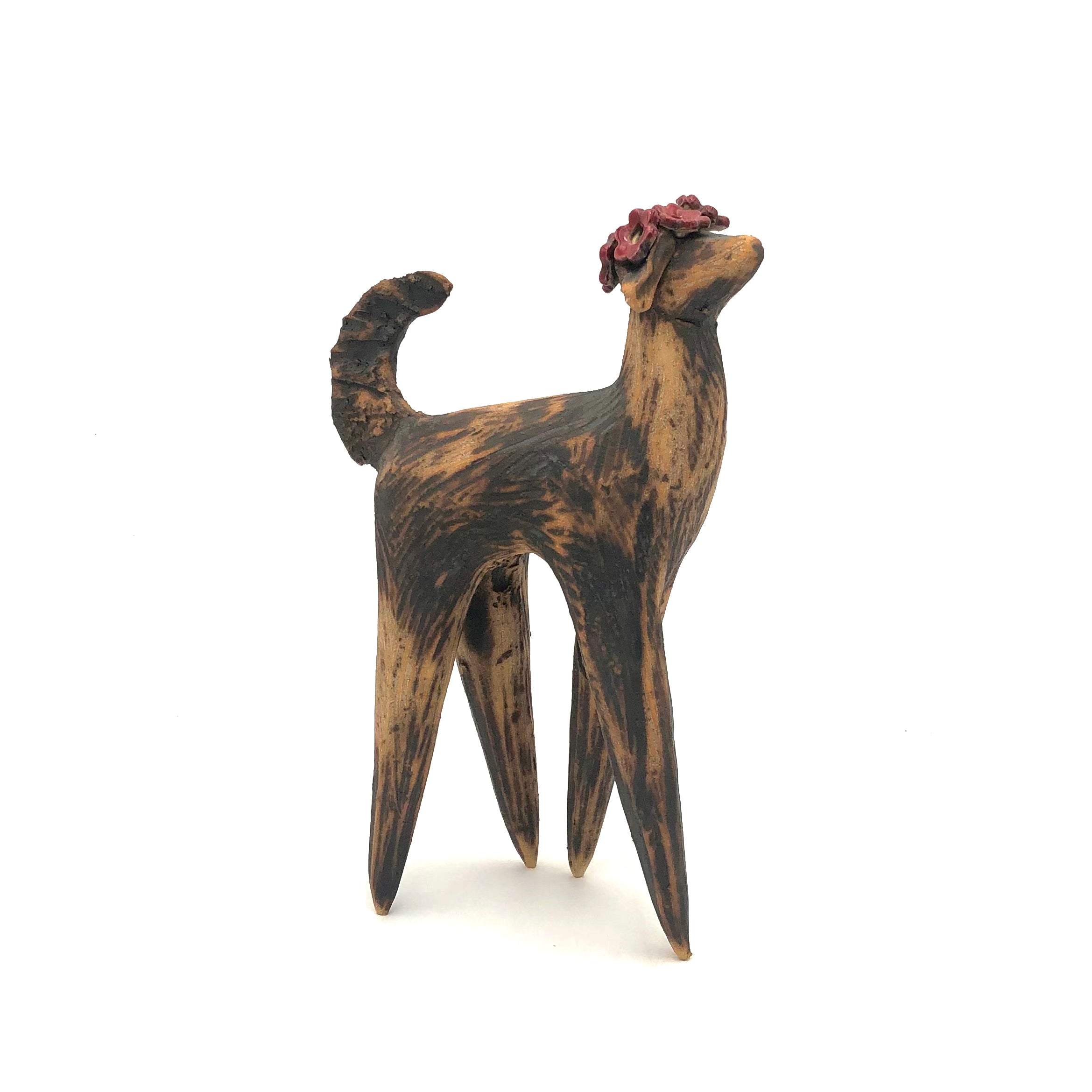 Cathy Broski Handcrafted Wood Fired Ceramic Dog Sculpture - Unique 2024 Collection - Perfect for Home Decor, Gift & Art Collection