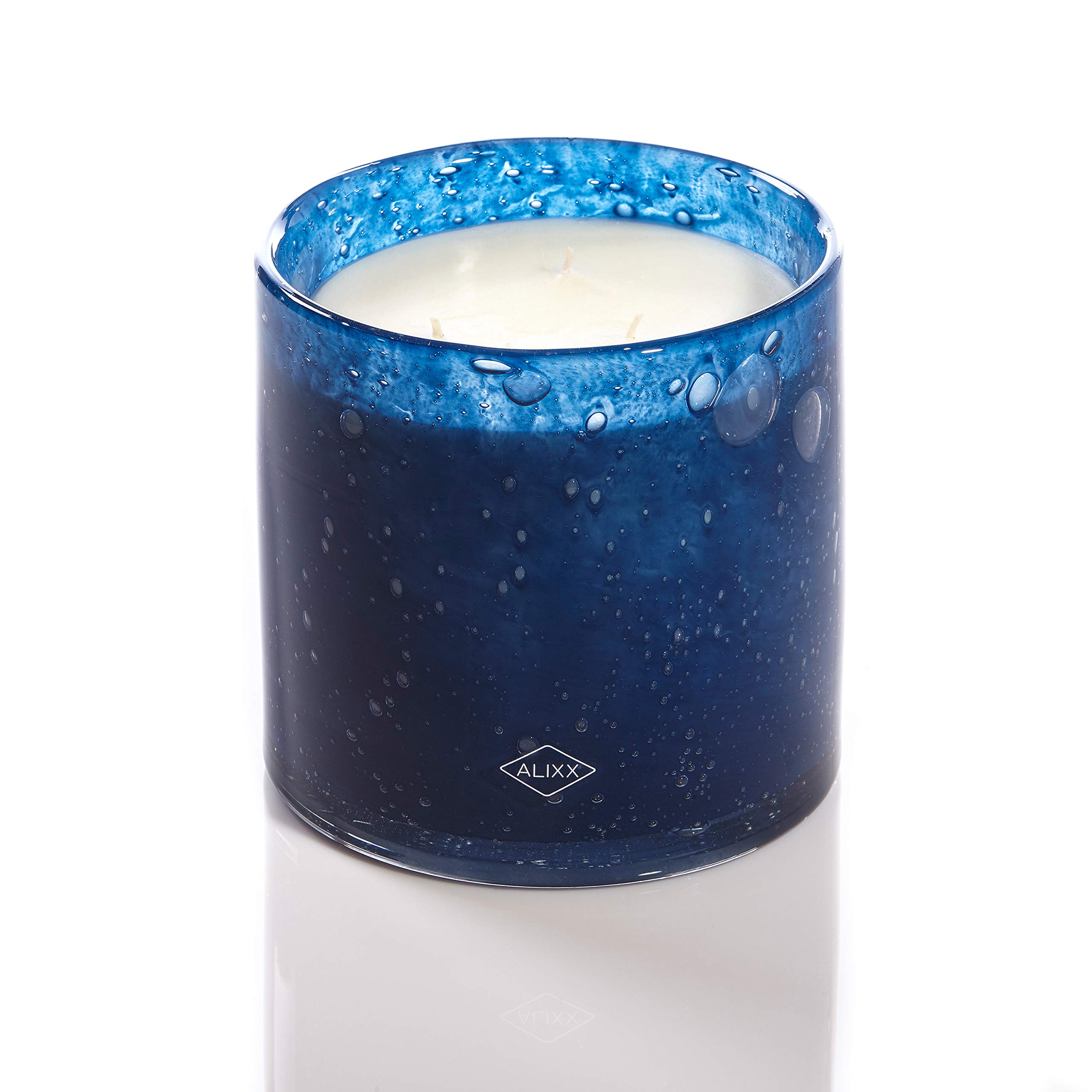 Alixx Fleur de Lagoon Navy Blue Scented Candle in Large Bubble Glass Jar - Perfect for Home Decor, Relaxation & Aromatherapy