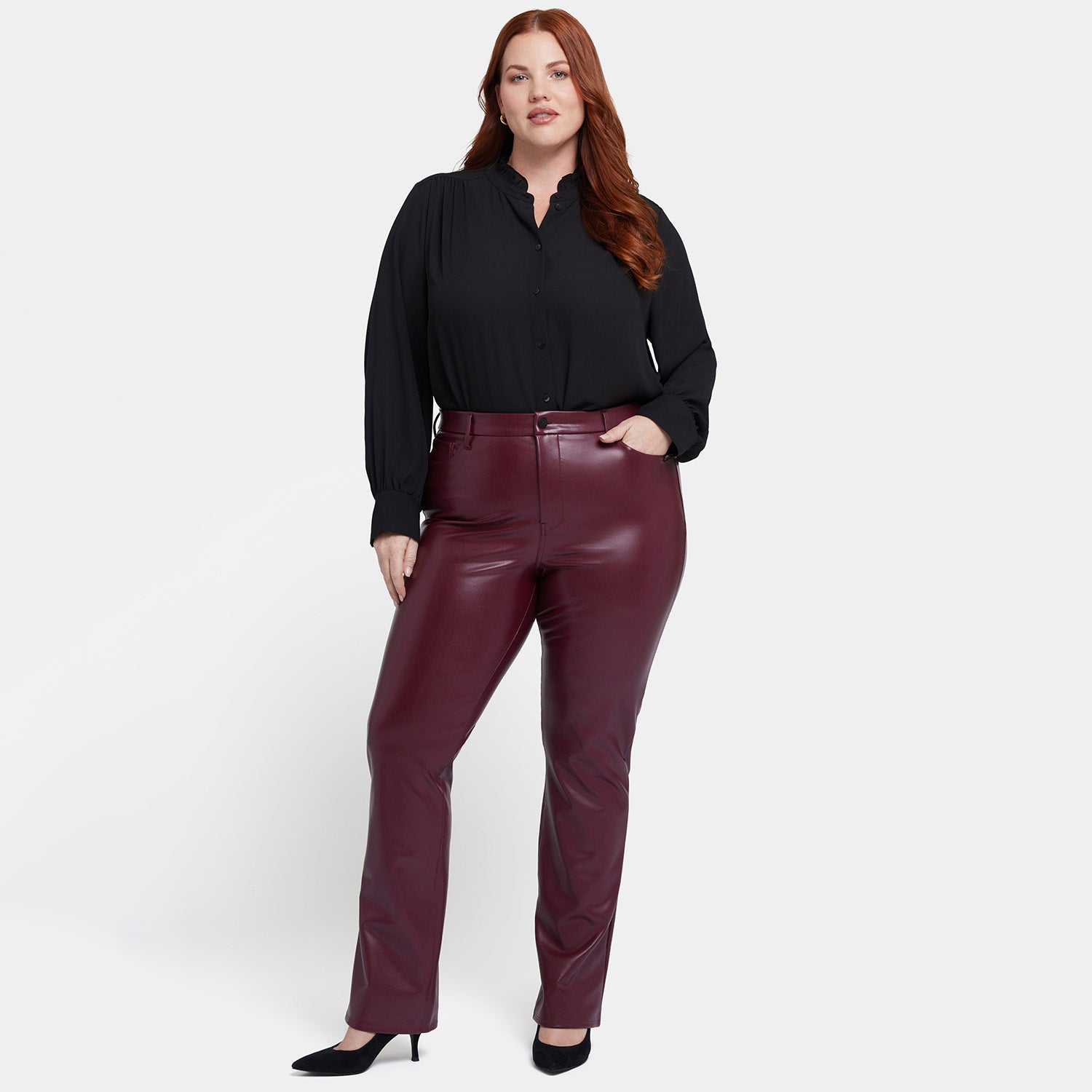 Stylish Plus Size Faux Leather Marilyn Straight Pants for Women - Perfect for Office, Night Out & Casual Wear | Tavern