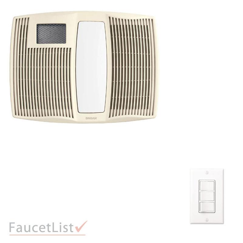 Broan QTX110HFLT Ultra Quiet Bathroom Exhaust Fan with Heater, LED Light & Night Light - 4-in-1 Ceiling Ventilation System with Wall Control Kit (3 Switches) - Perfect for Bathrooms, Laundry Rooms & Small Spaces