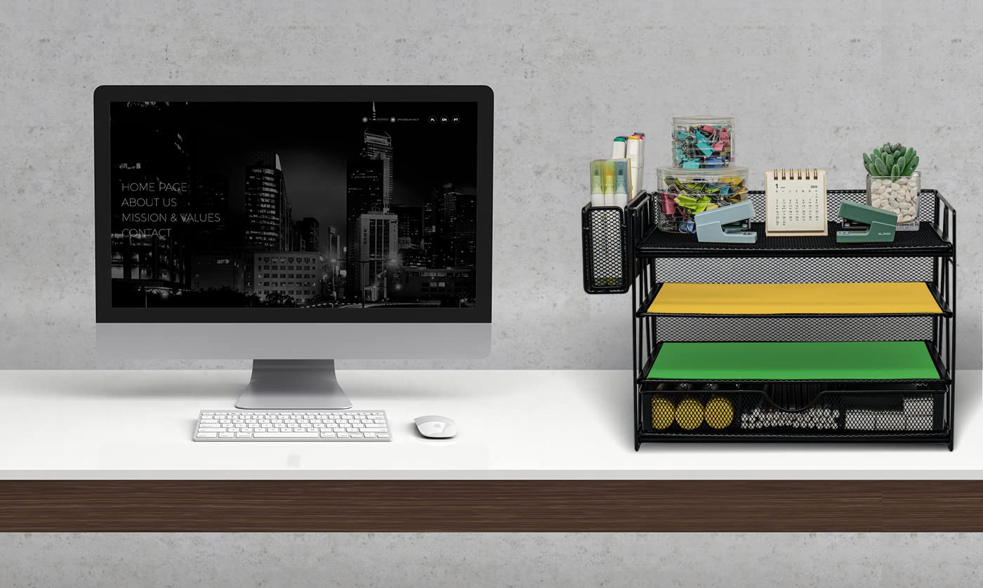 GALASLA 4-Tier Desk Organizer with Drawers - Letter Tray, Pen Holder & File Storage for Office Supplies | Perfect for Home Office, School & Workspace Organization