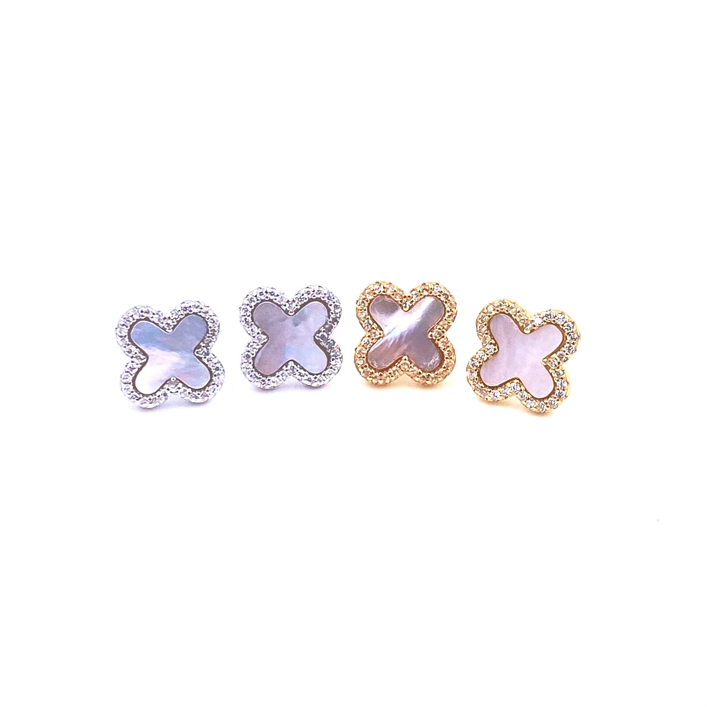 Sterling Silver Gold Plated Clover Stud Earrings with Enamel & CZ - Elegant Four Leaf Clover Jewelry for Women - Perfect for St. Patrick's Day, Gifts & Everyday Wear