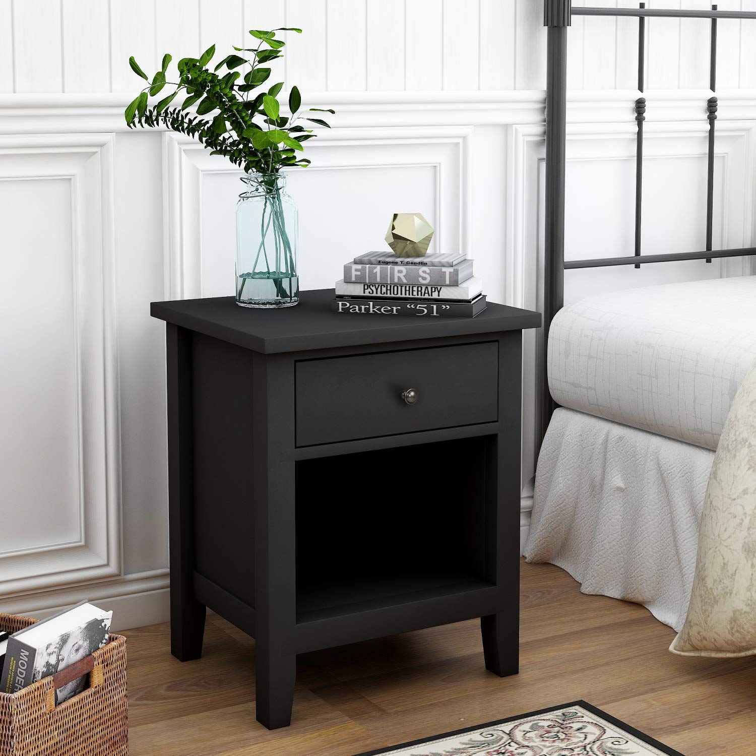 Teeker Night Stand End Table with Drawer & Storage Shelf - Multipurpose Home Office Furniture, File Cabinet with Sliding Drawer - Perfect for Bedroom, Living Room & Workspace (Black)