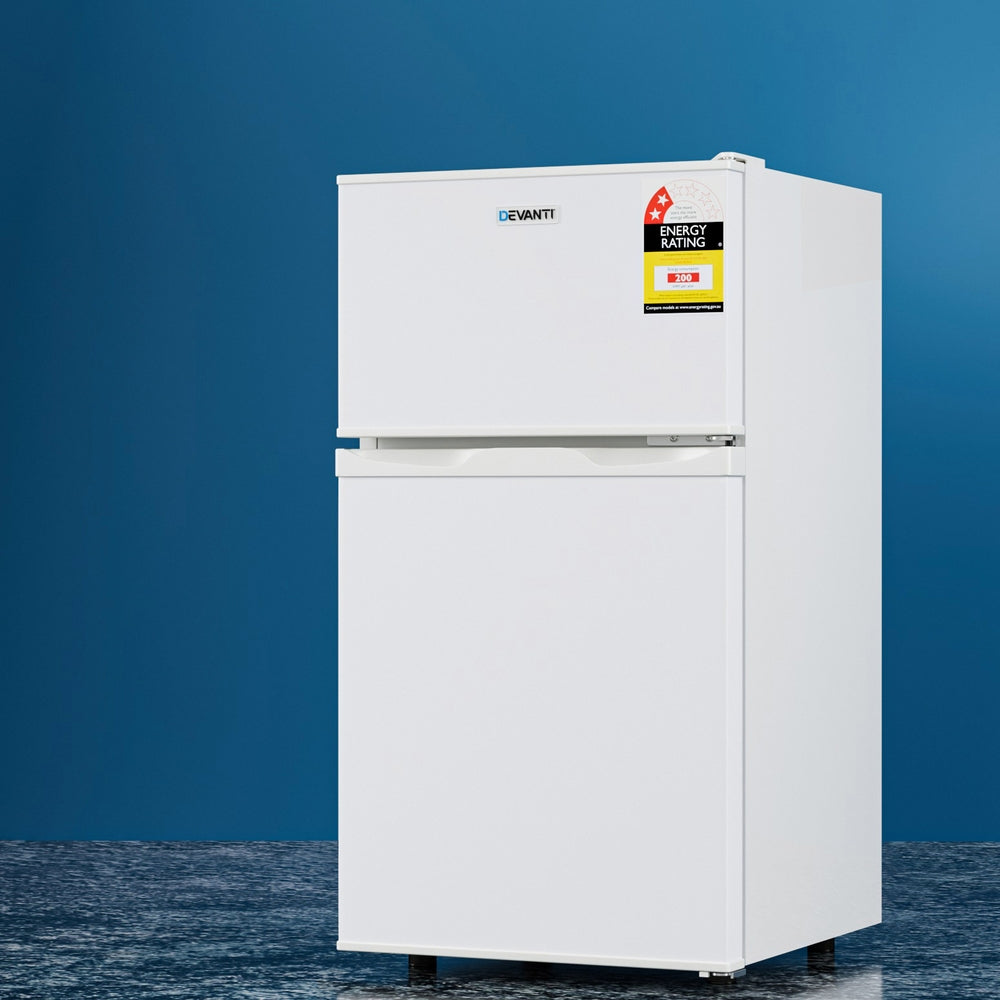 Devanti 80L Compact Bar Fridge with Mini Freezer - Energy Efficient Mini Refrigerator in White | Perfect for Home, Office, Dorm, or Small Spaces