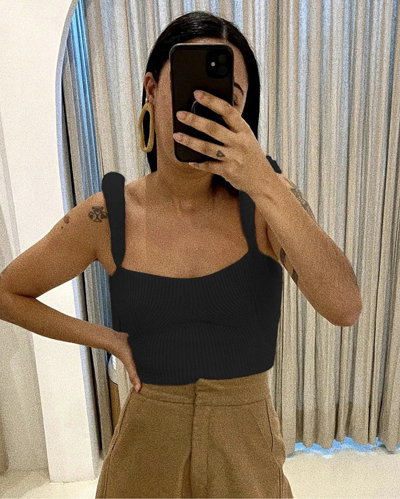 Women's Backless Knit Sweater Crop Tops - Fashion Spaghetti Strap Sleeveless Knitted Tank Camis for Casual Wear & Summer Outfits