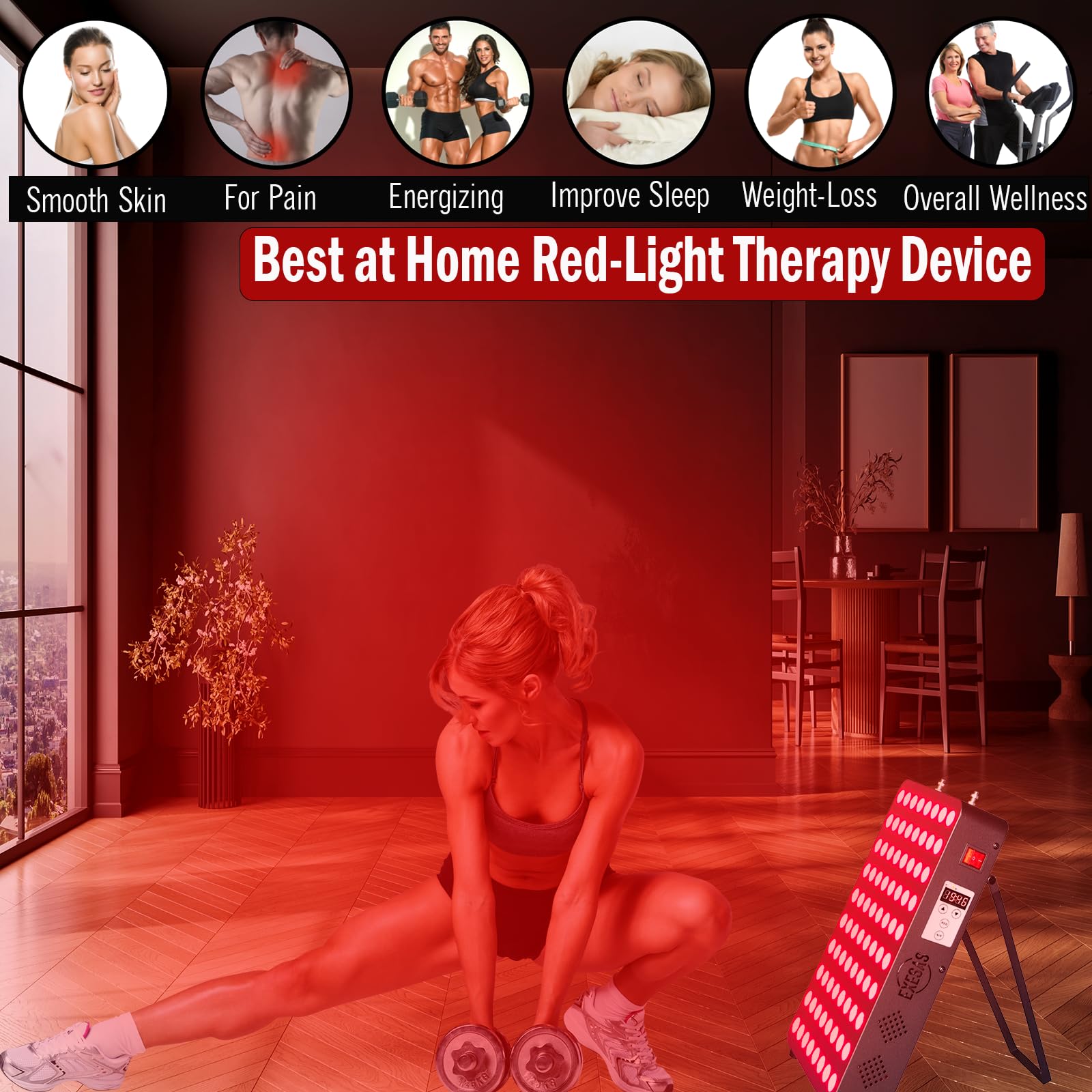 Red Light Therapy Device for Full Body & Face - 660nm & 850nm Near Infrared Dual-Chip LED Panel - Clinical Grade 400W 80-LED for Skin Rejuvenation, Weight Loss, Pain Relief & Wellness - Perfect for Home Spa, Anti-Aging & Muscle Recovery