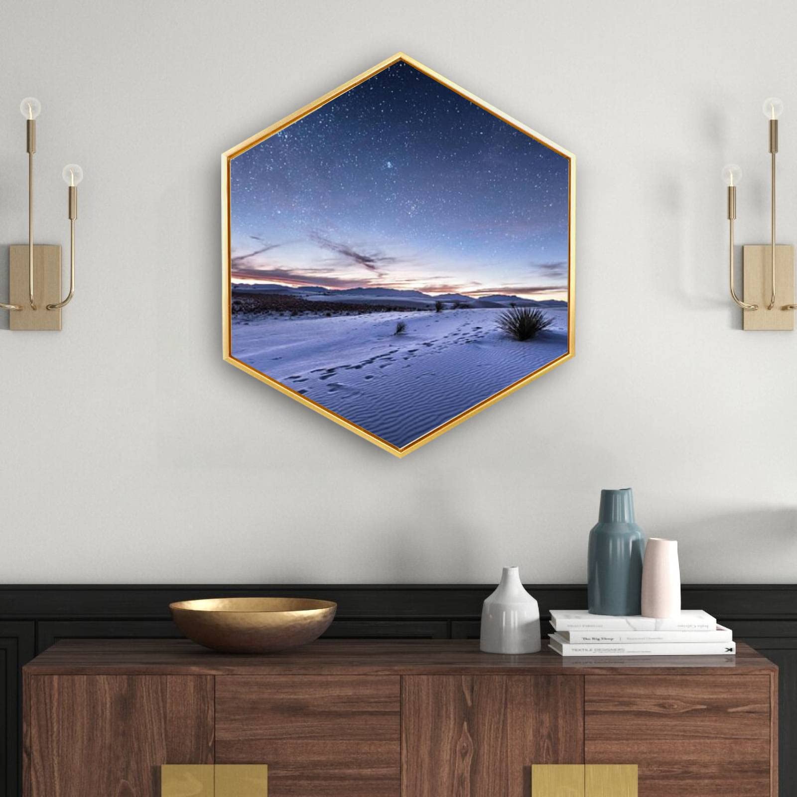 New Mexico Golden Framed Canvas Wall Art - Minimalist Modern Hexagon Giclee Prints for Home & Office Decor - Ready to Hang - Perfect for Living Room, Bedroom & Workspace Wall Decoration