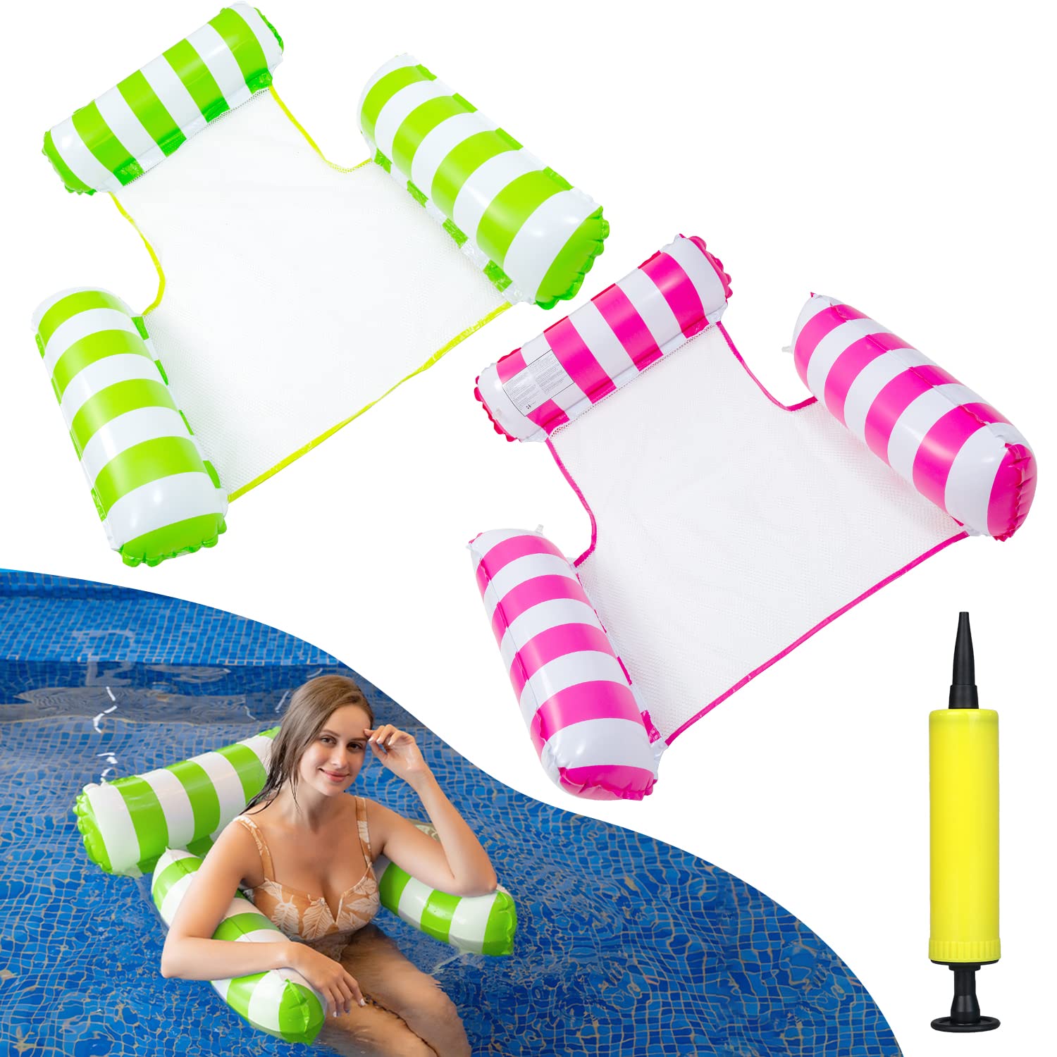 ZOKBOM 2-Piece Inflatable Pool Hammock for Adults - 4-in-1 Floating Lounge with Manual Air Pump, Portable Summer Pool Float for Relaxation | Perfect for Backyard Swimming Pools, Lakes, Beaches & Vacation Getaways