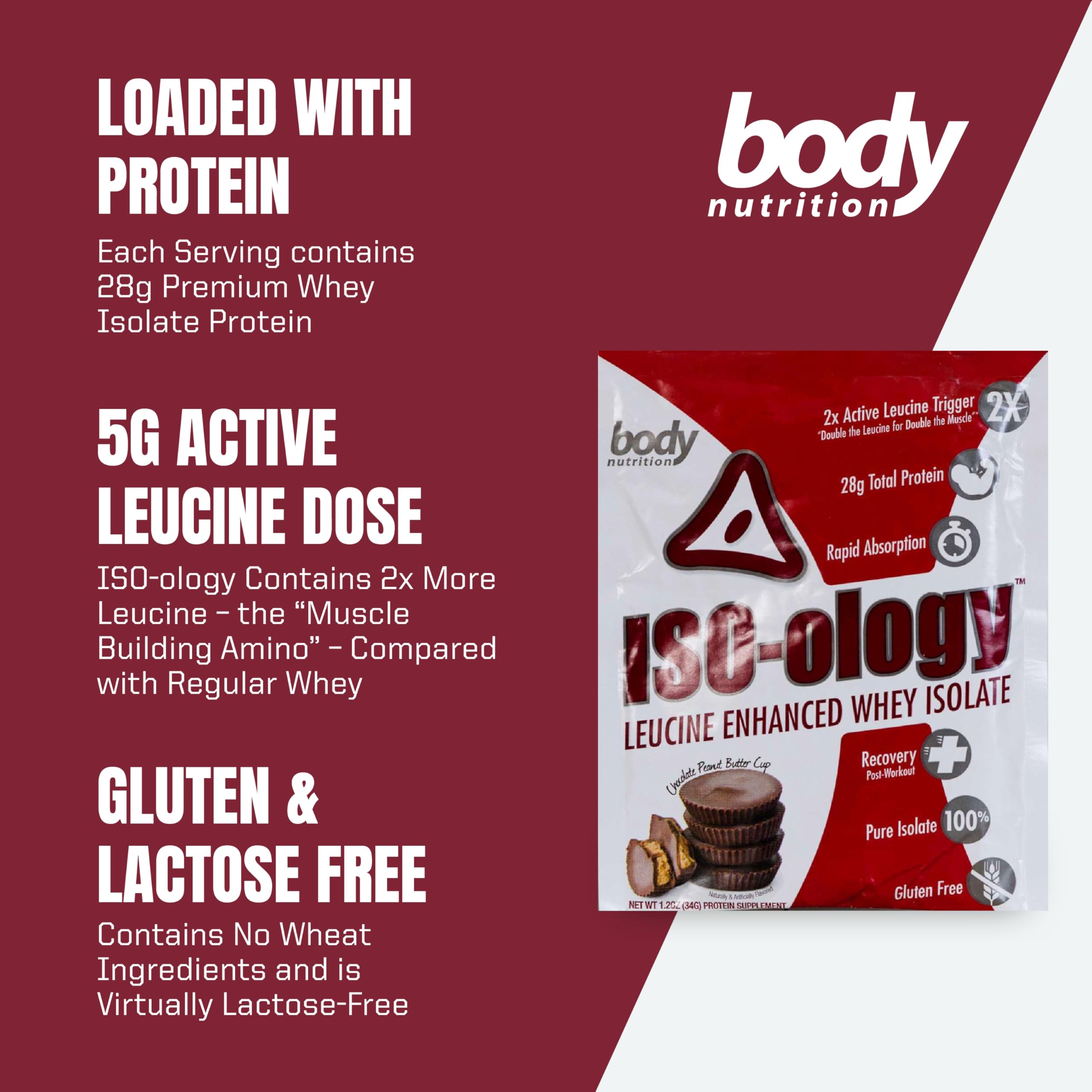 ISO-Ology Leucine-Enhanced Whey Isolate Protein Powder - Gluten Free, Low Sugar & Low Carb - Chocolate Peanut Butter Cup Flavor (34g) | Post Workout Recovery Shake for Muscle Growth & Fitness Enthusiasts