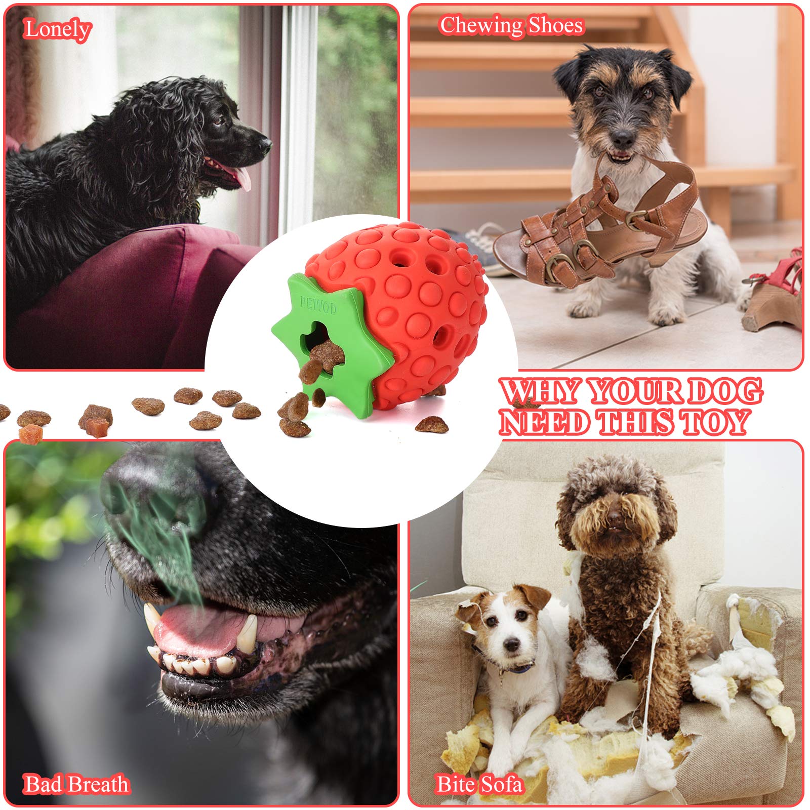**Durable Strawberry Dog Chew Toys for Puppies & Small Dogs – Teething, Treat Dispensing, Indestructible Chew Toy – Perfect for Training, Boredom Relief & Dental Health**