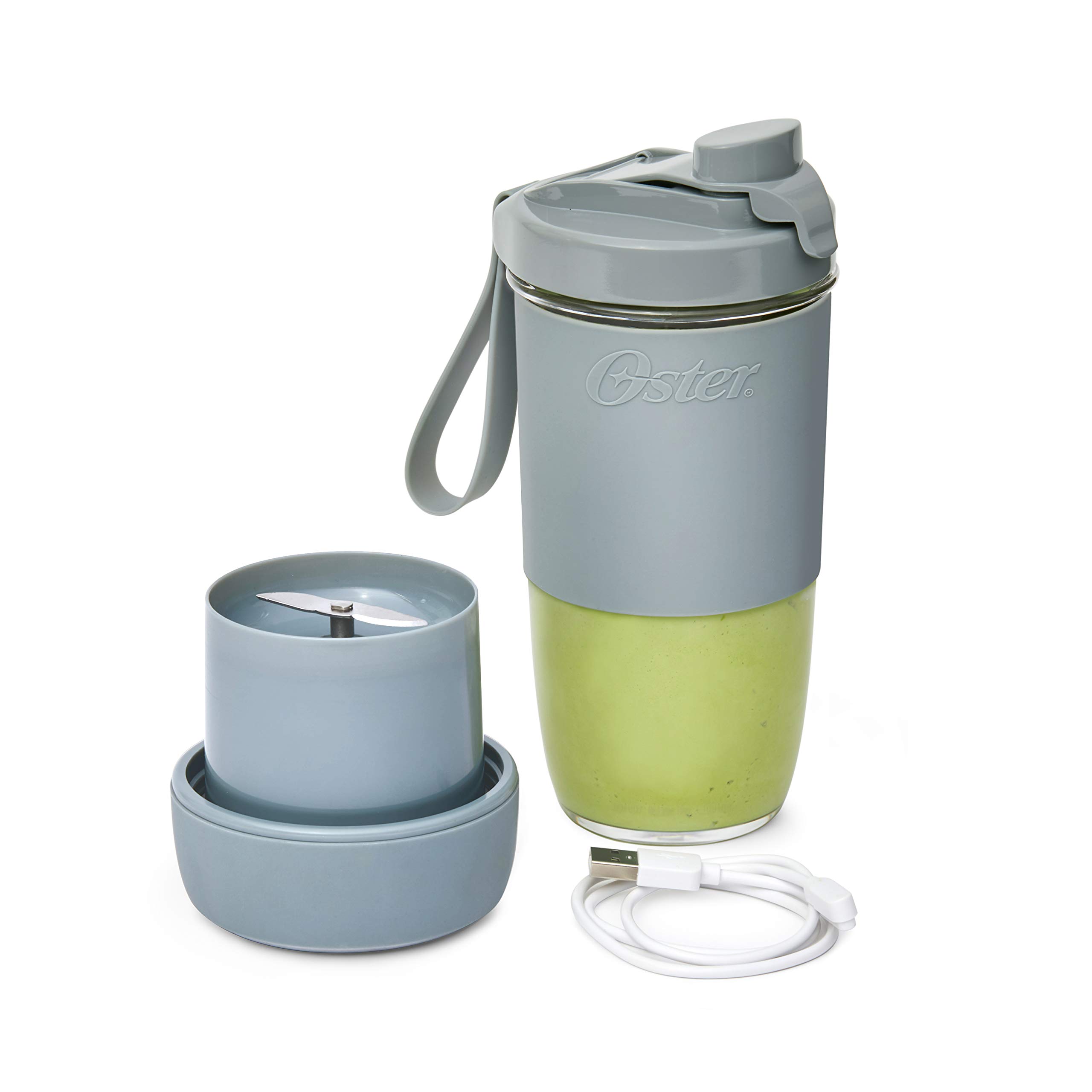 Oster Blend Active Portable Blender with Drinking Lid - USB Rechargeable Personal Blender for Smoothies & Shakes - Perfect for Gym, Office & Travel - Gray