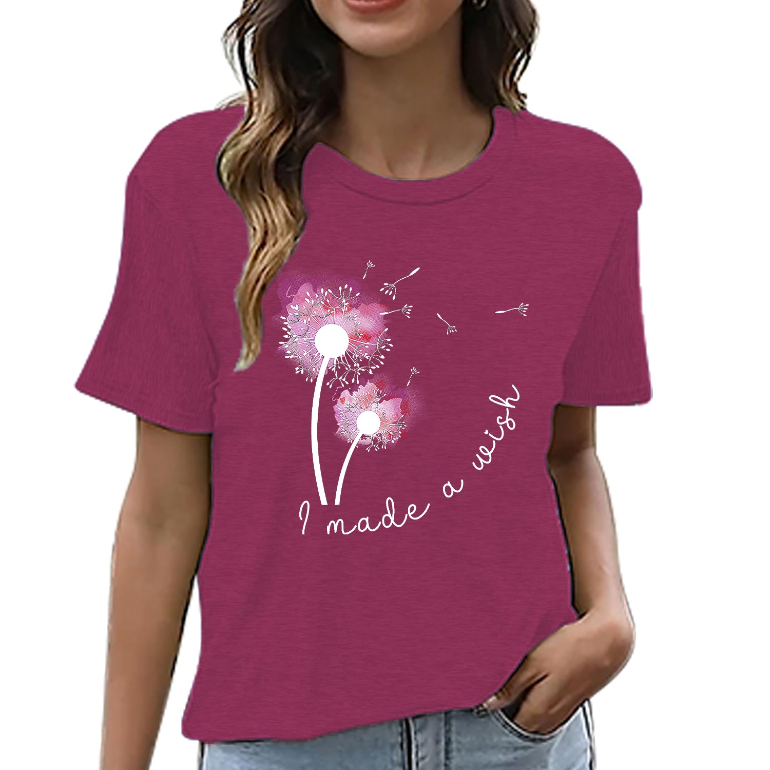 Women's Dandelion Wildflower Graphic T-Shirt - Floral Print Casual Tee for Spring & Summer Outfits | Perfect for Hiking, Picnics, and Everyday Wear